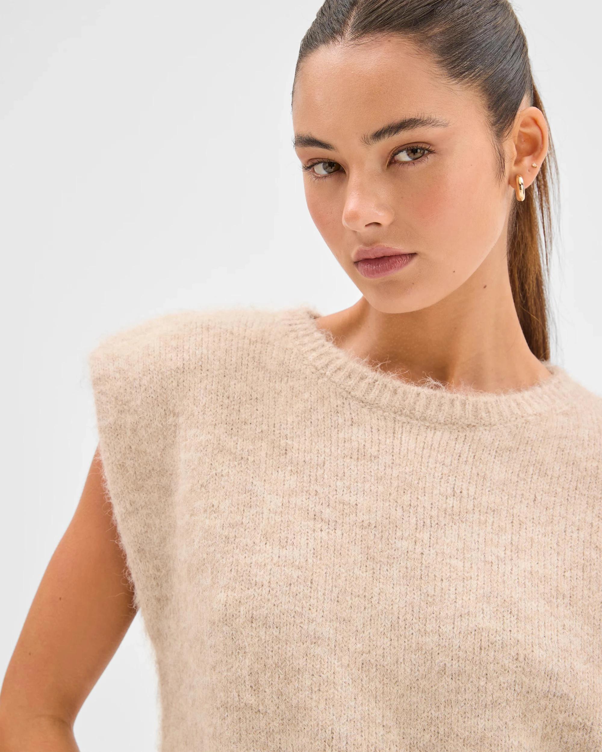 5 Lily Loves Exaggerated Shoulder Knit Vest PINE NUT, 5 of 8