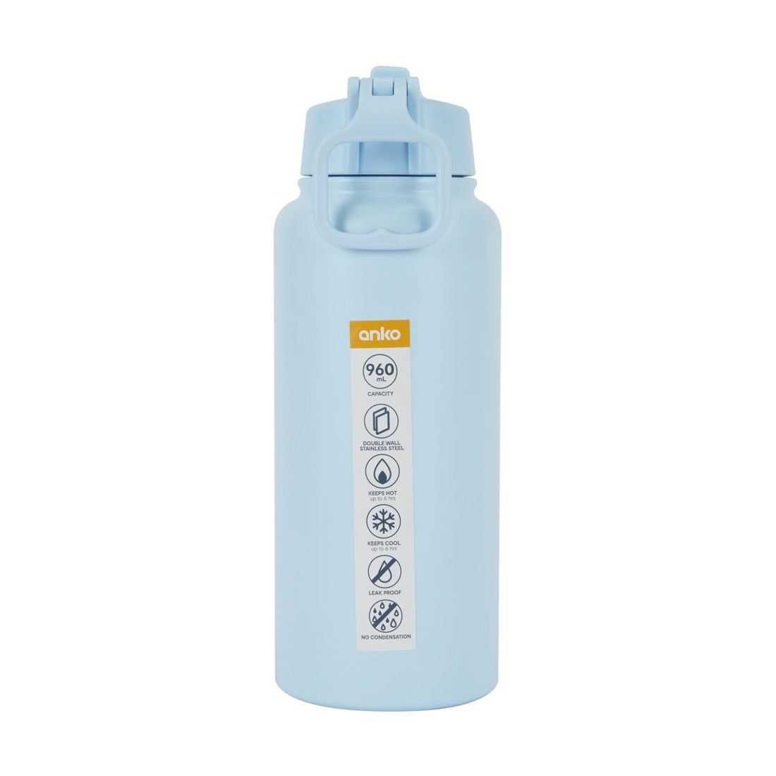 4 960ml Blue Double Wall Insulated Cylinder Drink Bottle, 4 of 4