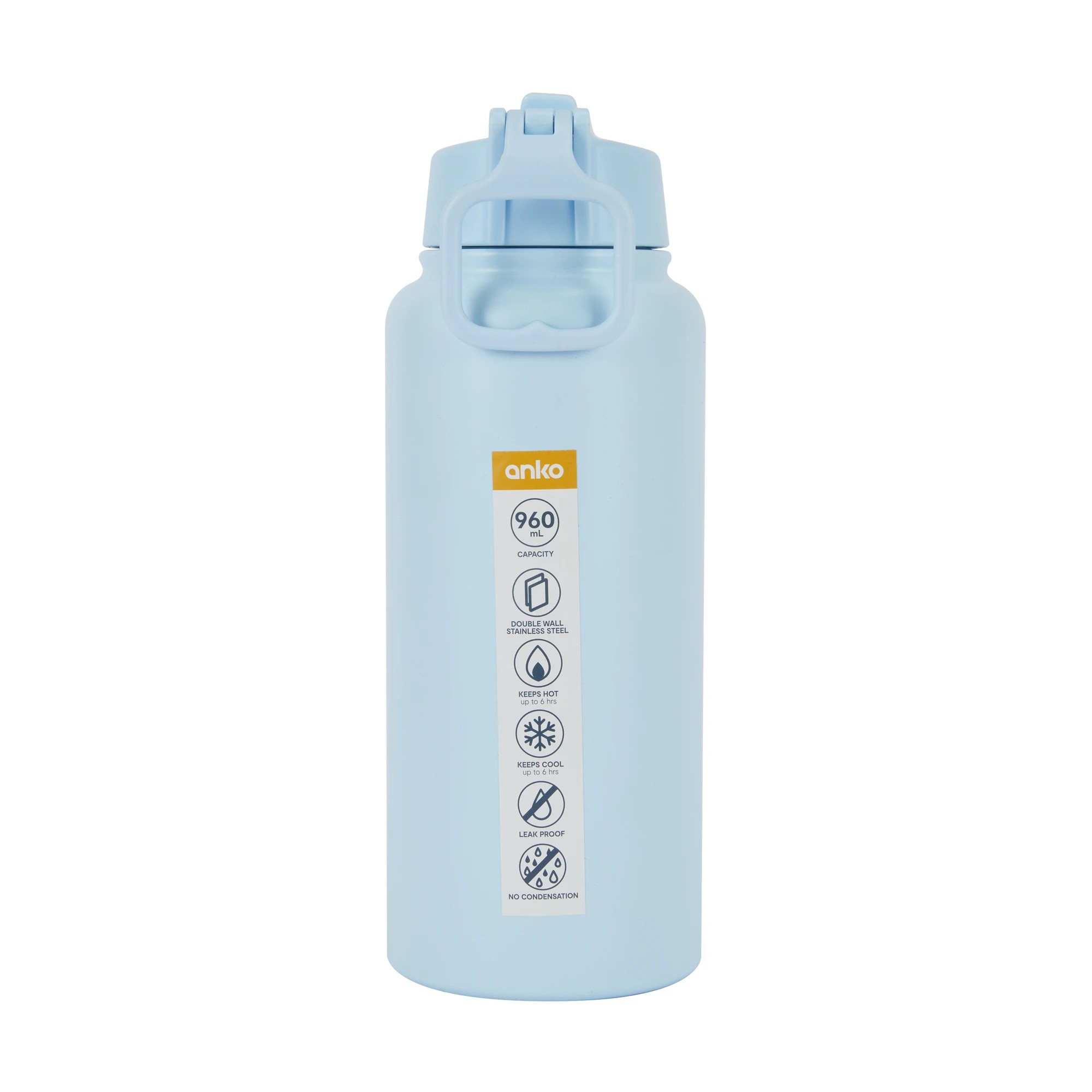 4 960ml Blue Double Wall Insulated Cylinder Drink Bottle, 4 of 4