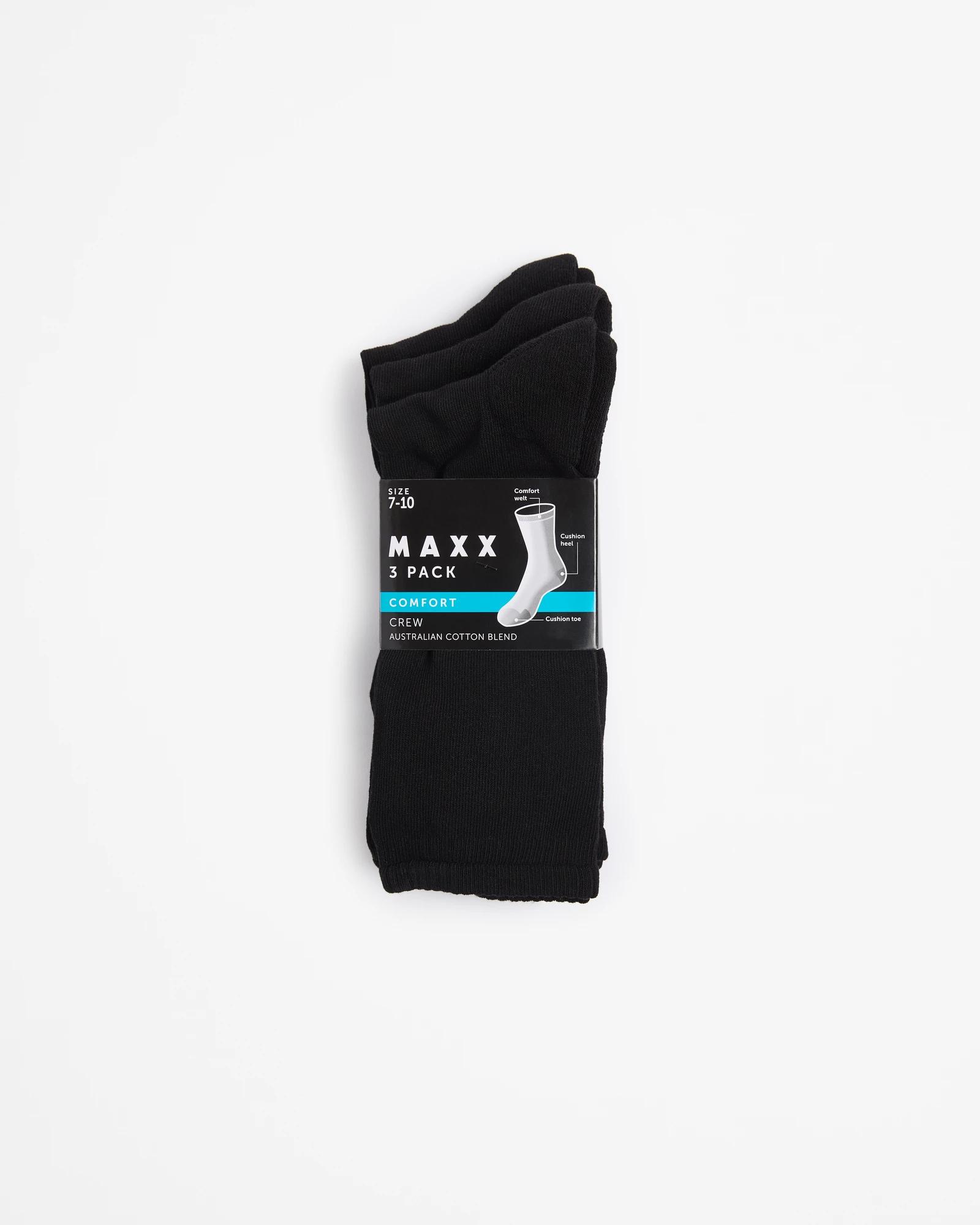 3 Australian Cotton Blend 3 Pack Comfort Crew Socks - Maxx BLACK, 3 of 3