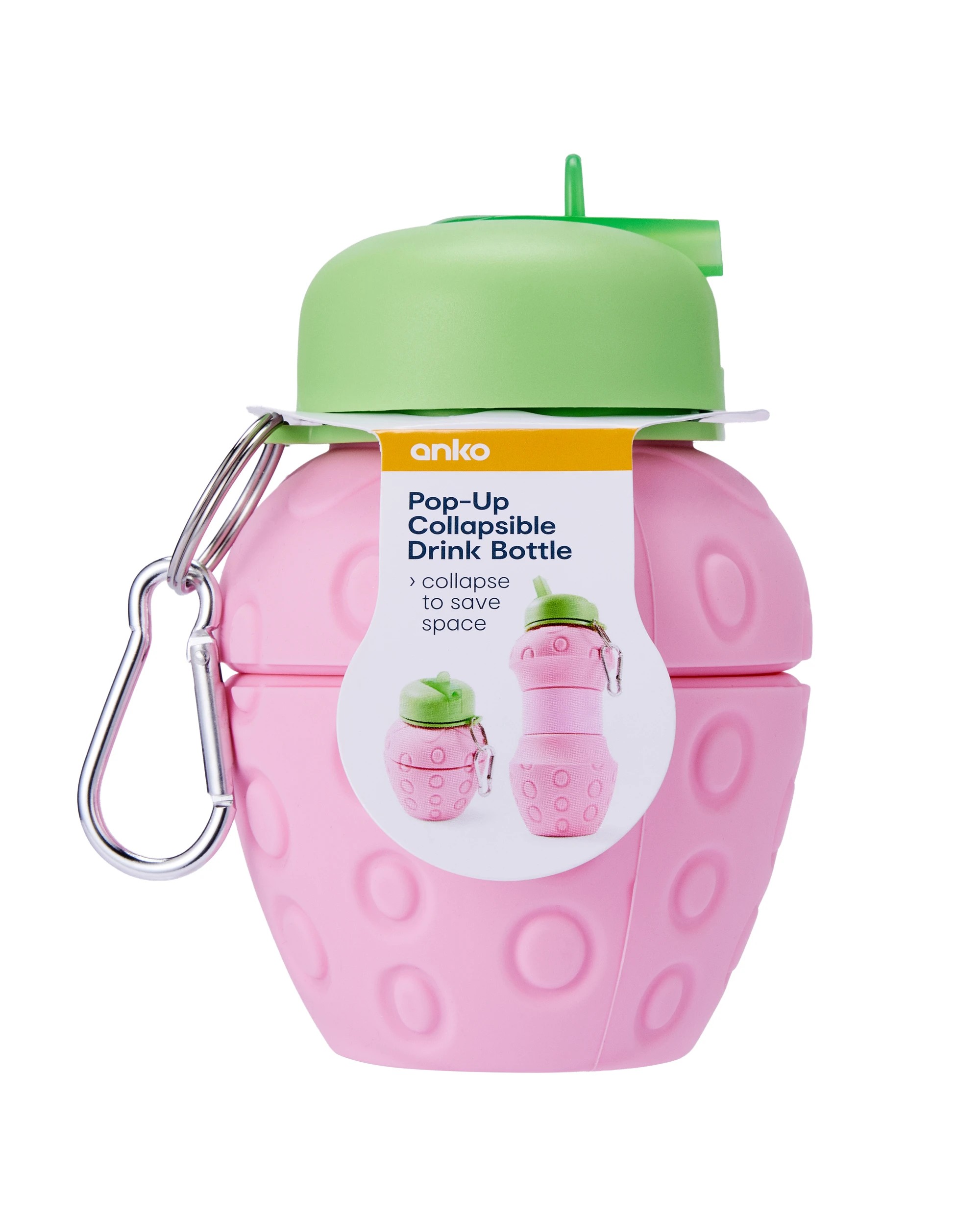 10 600ml Pop-Up Collapsible Drink Bottle - Strawberry, 10 of 10