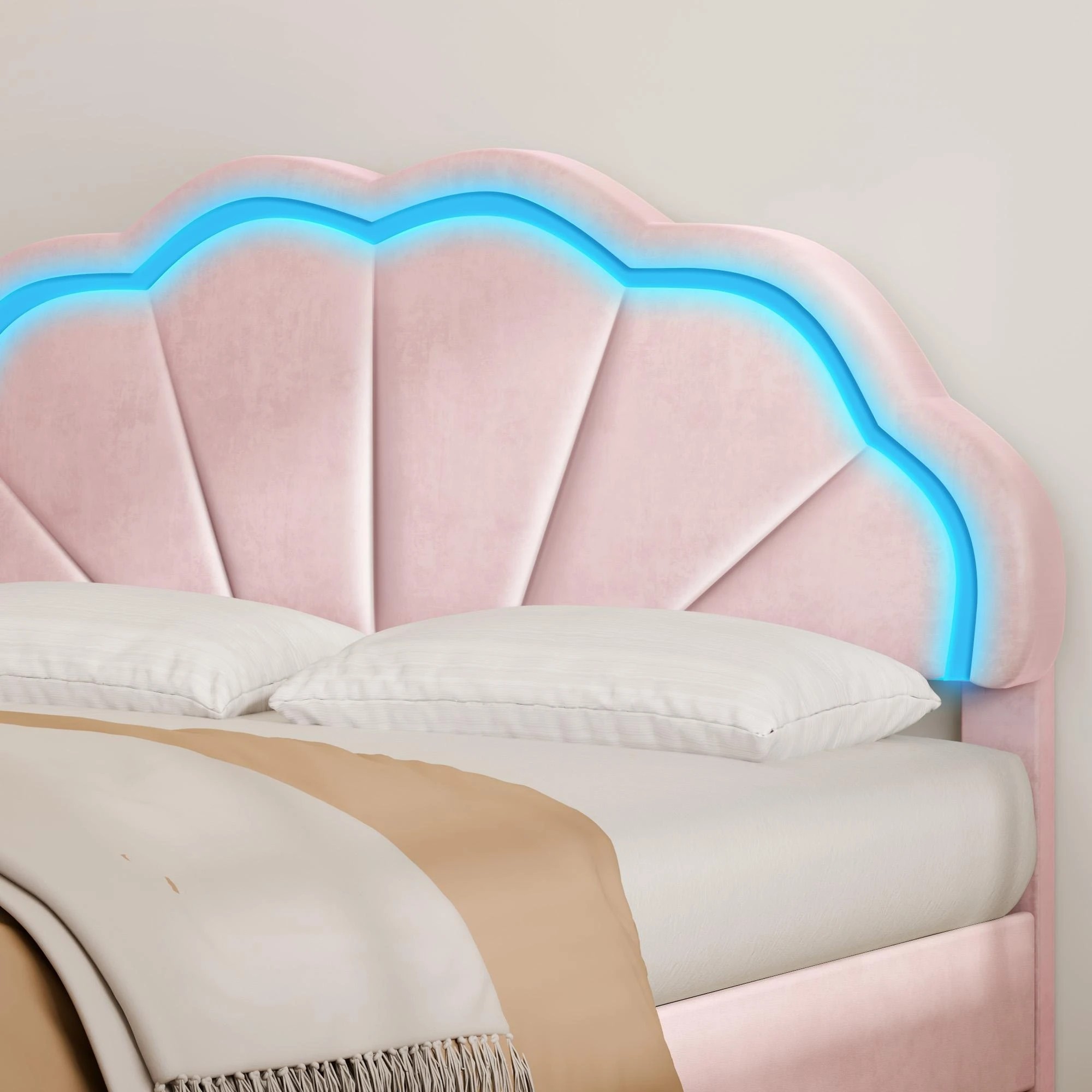 5 Alfordson Bed Frame Double LED Adjustable Headboard Velvet - Pink, 5 of 10