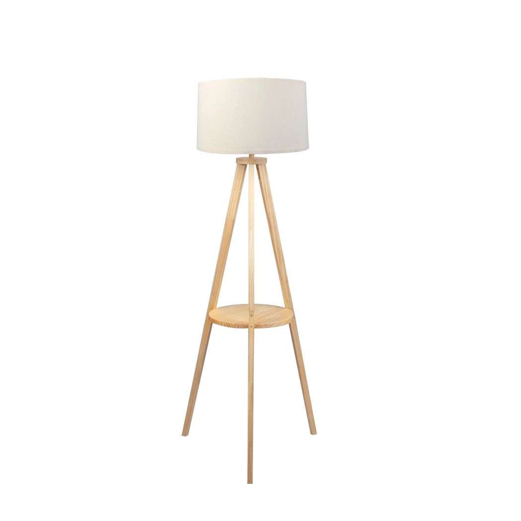 2 Emitto Solid Wood Tripod Floor Lamp Light Beige Colour with Shelf, 2 of 6