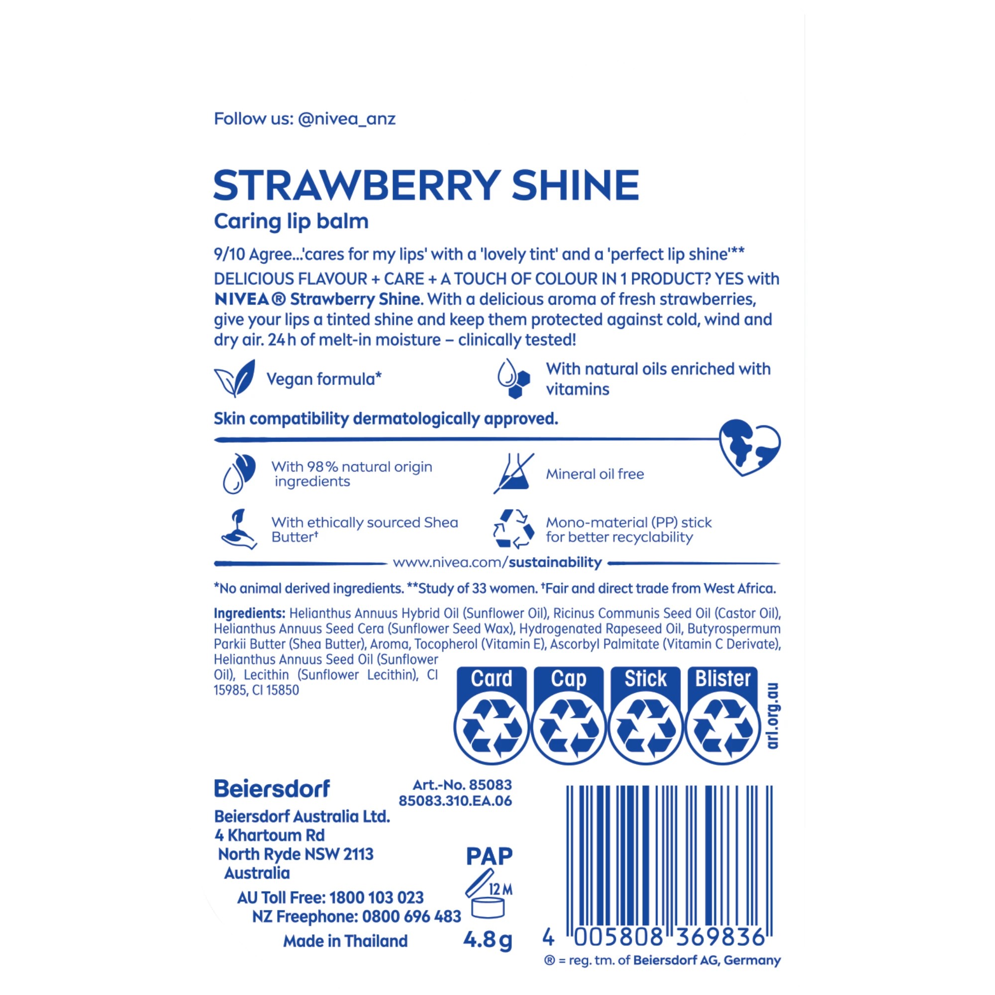 2 Nivea 24H Melt-in Moisture Caring Lip Balm 4.8g - Strawberry, 2 of 7