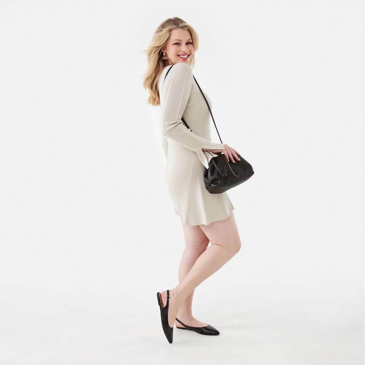 10 Long Sleeve Scoop Knit Skater Mini Dress Bone Beige, 10 of 10