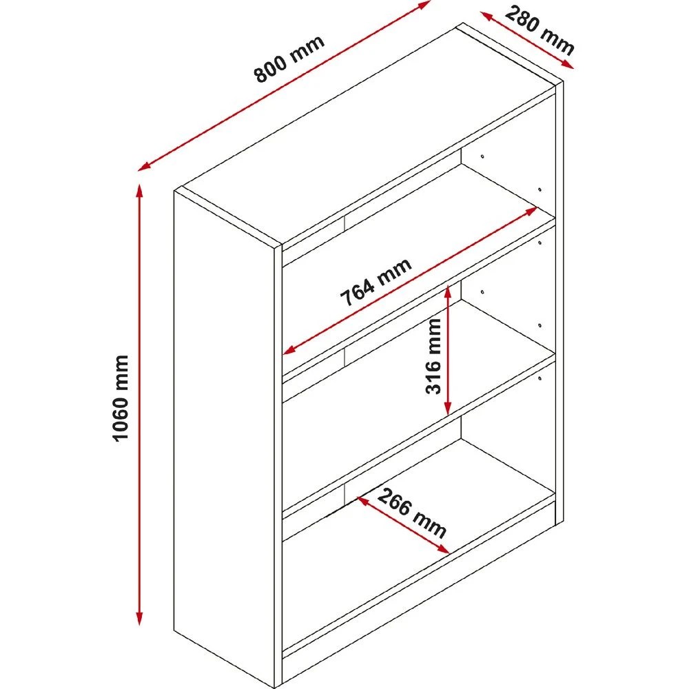 5 Austin 3 Shelf Bookcase White Shelves Home Office Storage, 5 of 5