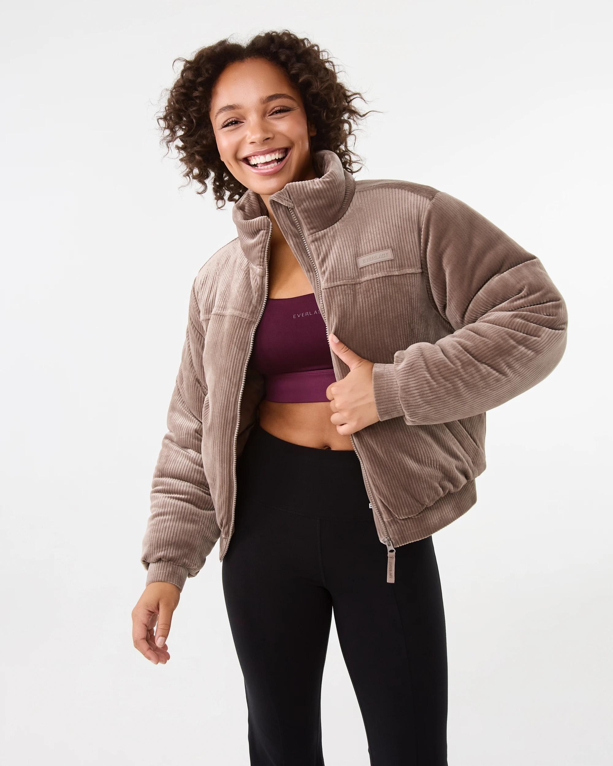 1 Everlast Womens Ribbed Velour Jacket Mushroom, 1 of 8