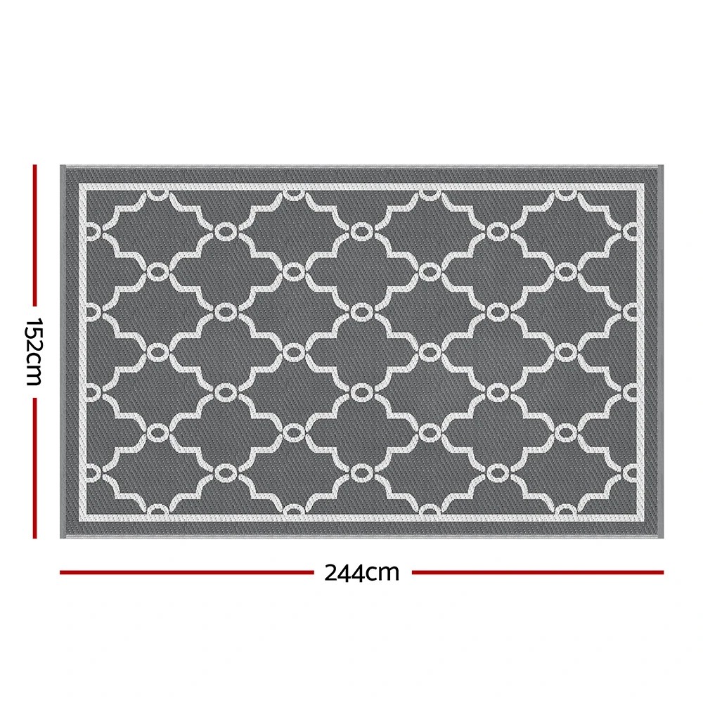 2 Gardeon Outdoor Rugs 152x244cm Large Carpet Reversible Area Mat PP Dual-Sided Patio Rug Maroc - Grey, 2 of 8
