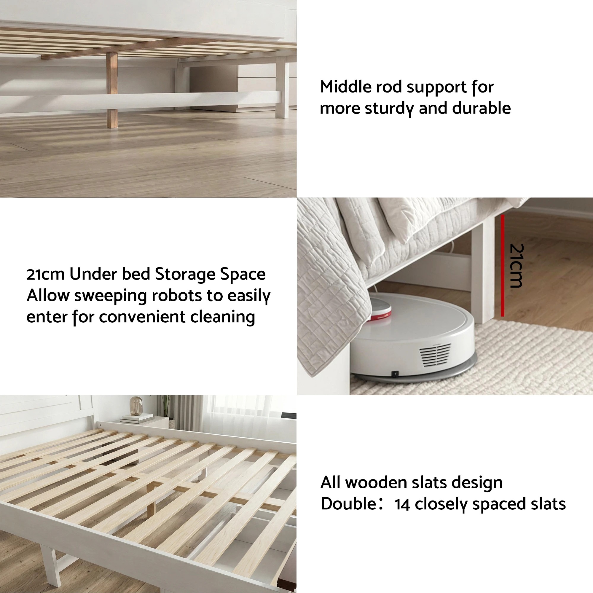 7 Artiss Double Wooden Bed Frame with 2 Drawer Platform Bed with 108cm Solid High Headboard  Bed Base for Bedroom - White, 7 of 7