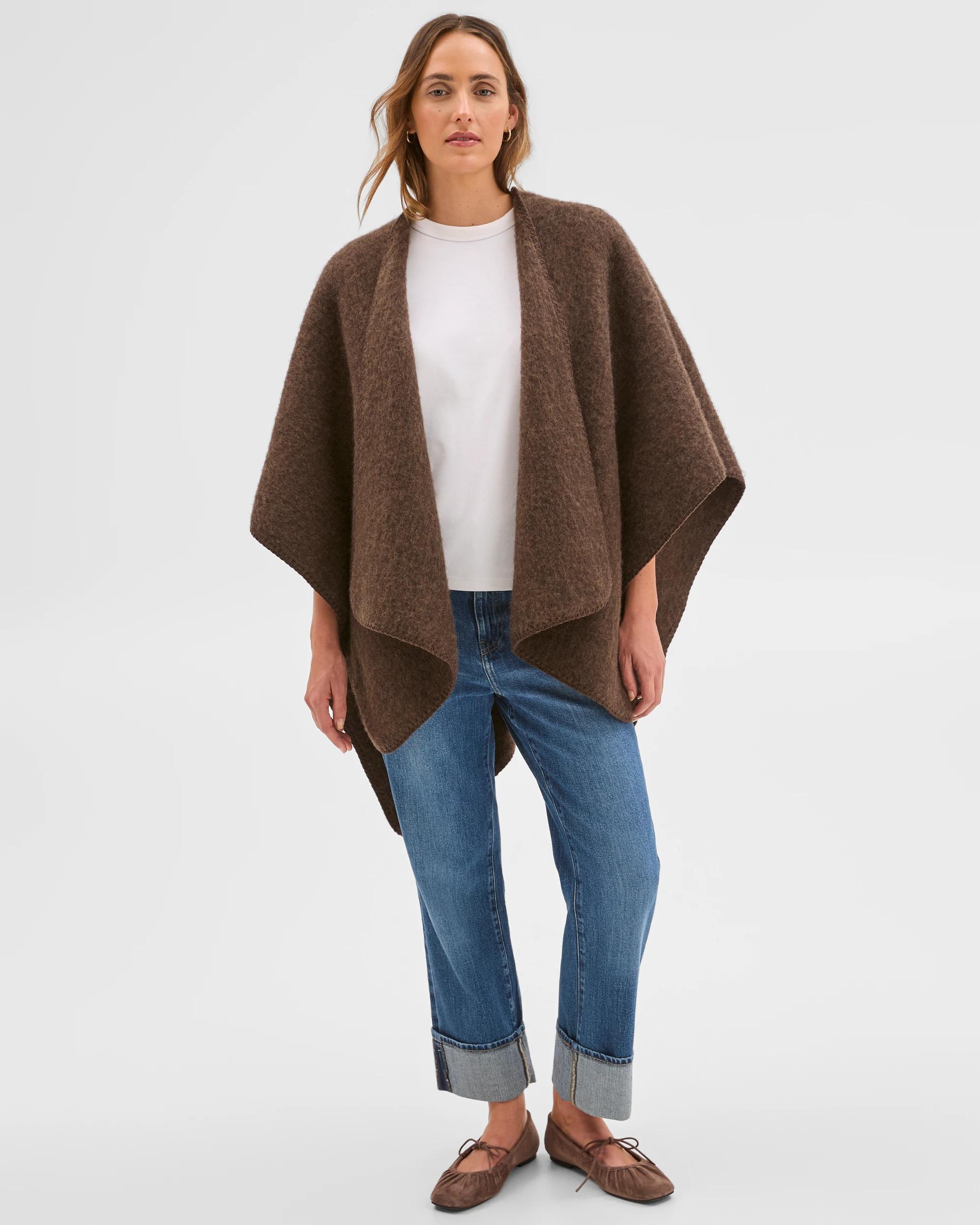 1 Target Accessories Brushed Blanket Stitch Poncho BITTER CHOCOLATE, 1 of 7