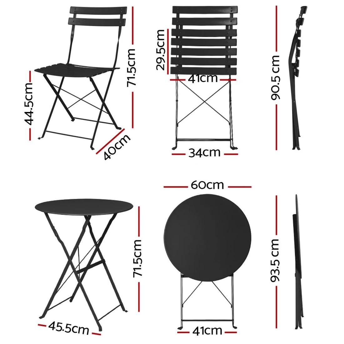 2 Gardeon 3PC Outdoor Bistro Set Steel Table and Chairs Patio Furniture - Black, 2 of 6