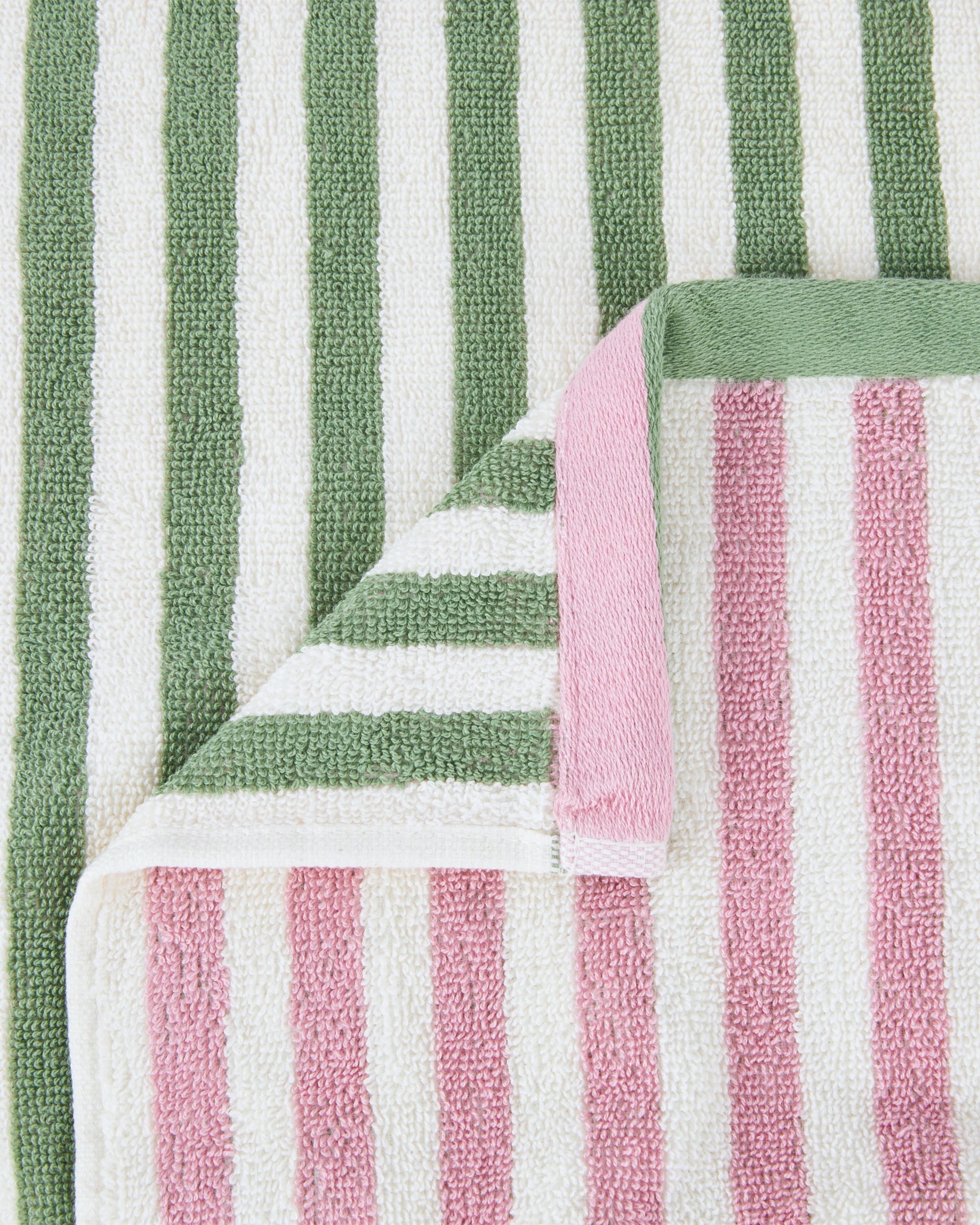 2 Reversible Stripe Cotton Hand Towel - Pink and Green, 2 of 5