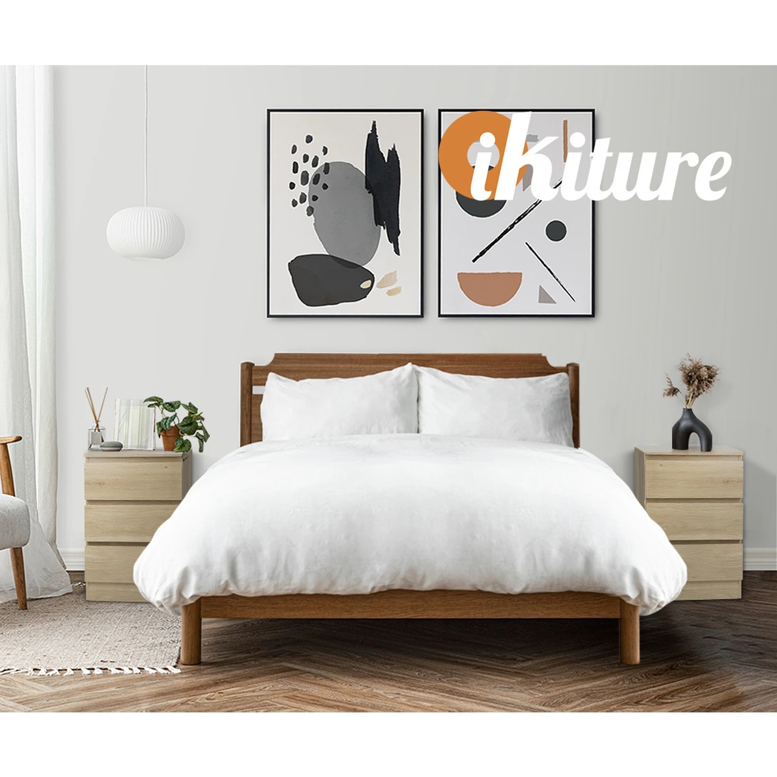 5 Oikiture Bedside Table 3 Drawers Side Tables Storage Cabinet Nightstand
 - Natural, 5 of 10