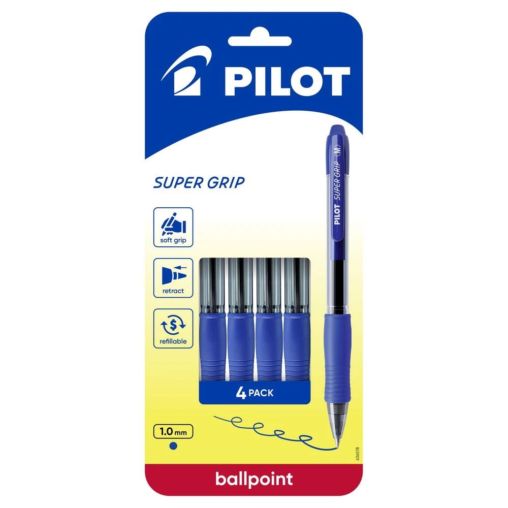 1 PILOT SuperGrip Retractable Ballpoint Medium 1mm Blue 4 Pack, 1 of 8