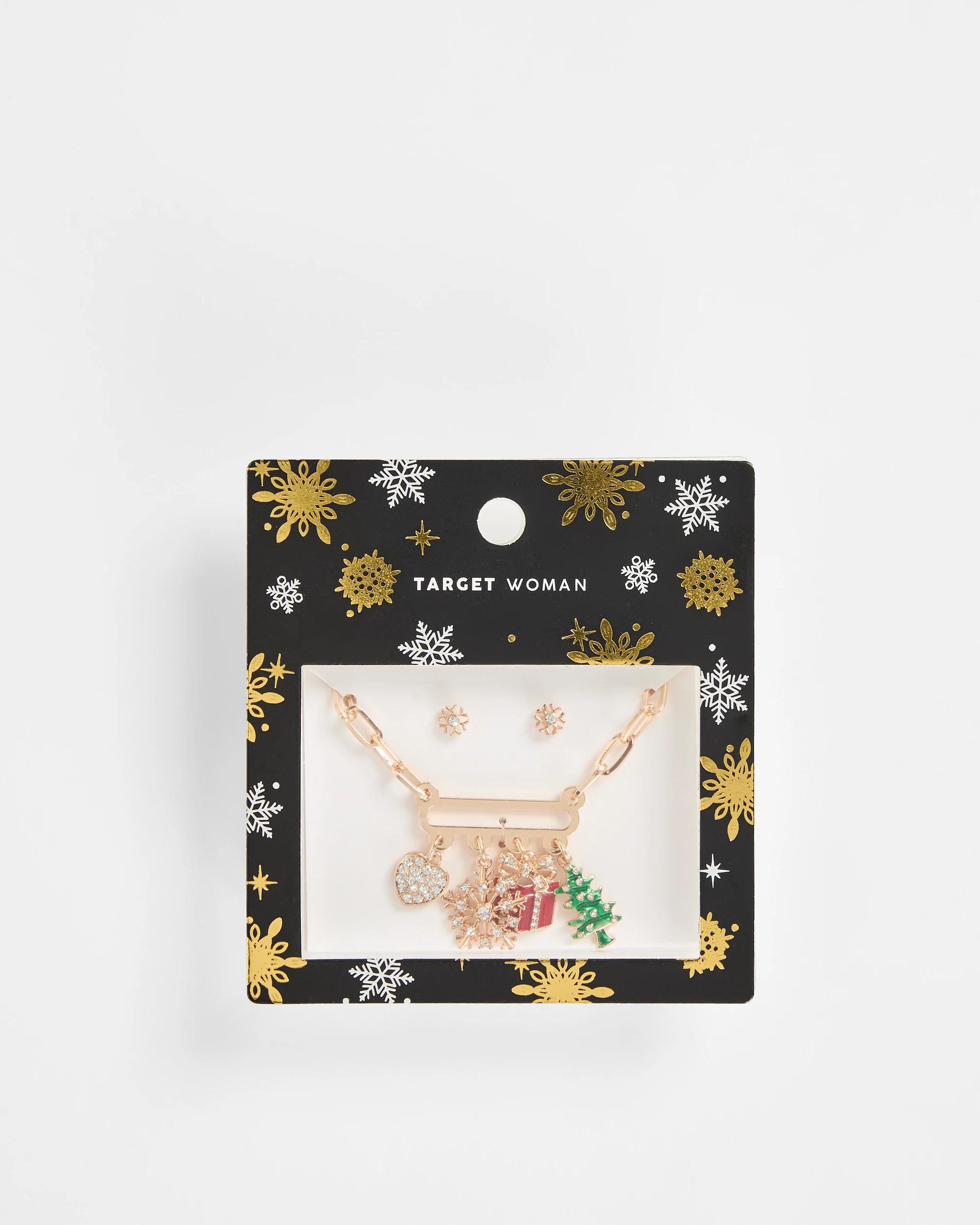 3 Target Christmas Charm Necklace And Earrings Set GOLD, 3 of 3