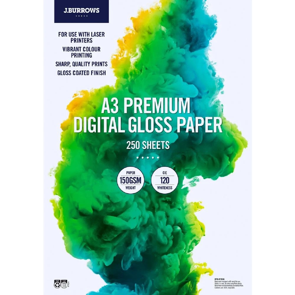 1 J.Burrows A3 150gsm Digital Coated Paper Gloss 250 Sheets, 1 of 2