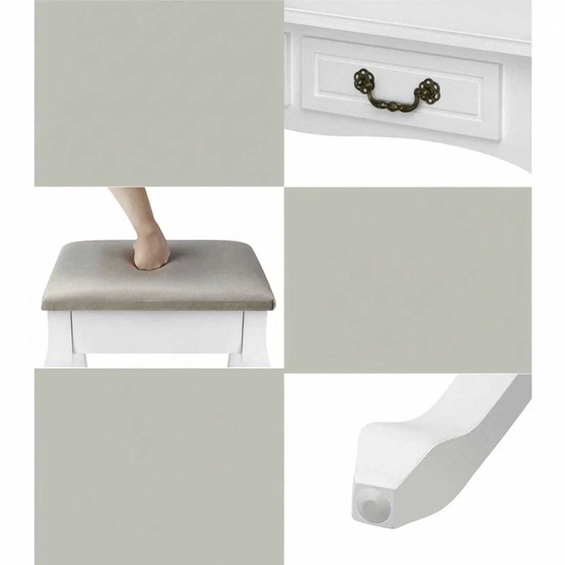 8 Artiss Dressing Table Stool Set Foldable Mirror - White, 8 of 8