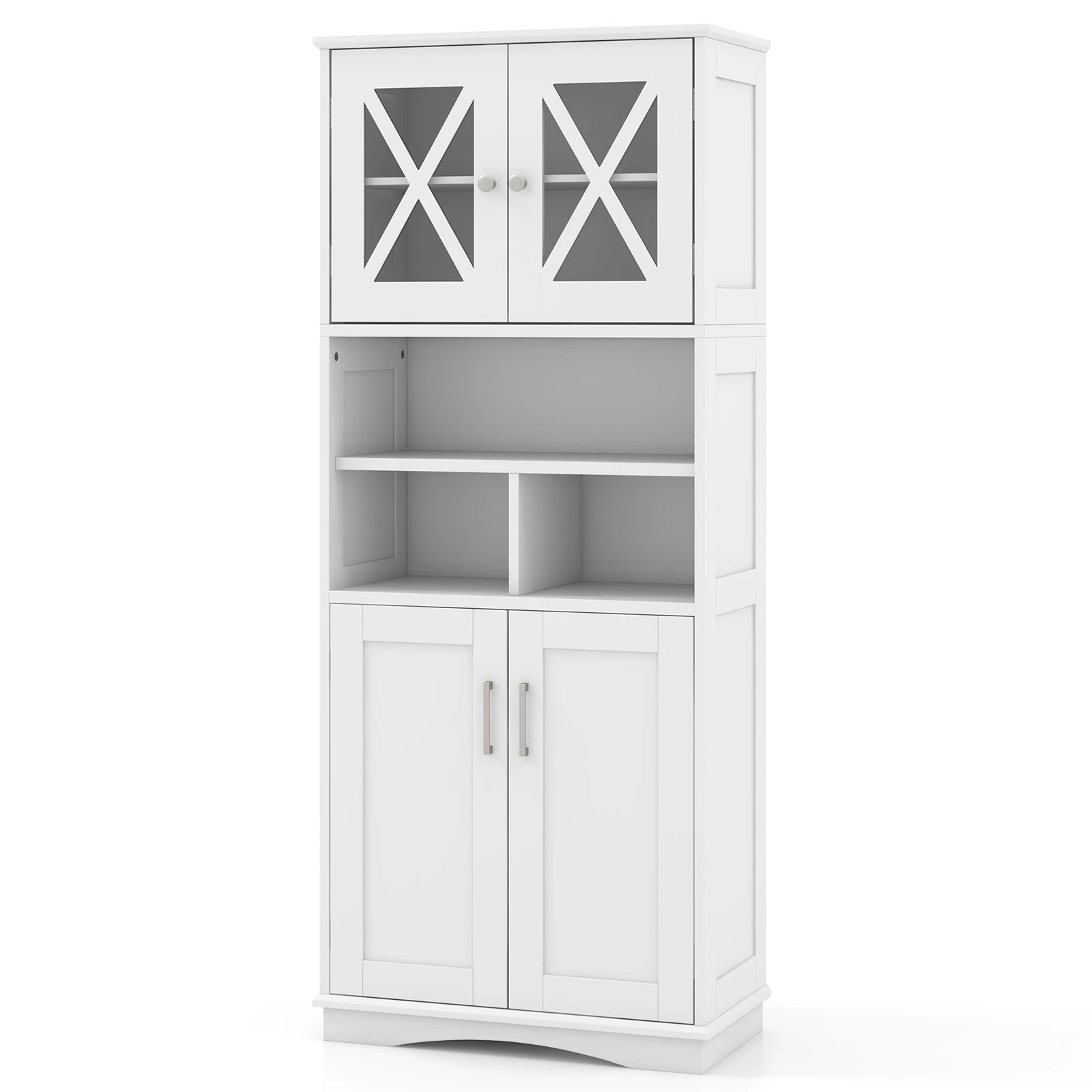 1 Costway Bathroom Storage Cabinet Kitchen Pantry Cupboard w/Acrylic Doors - White, 1 of 7