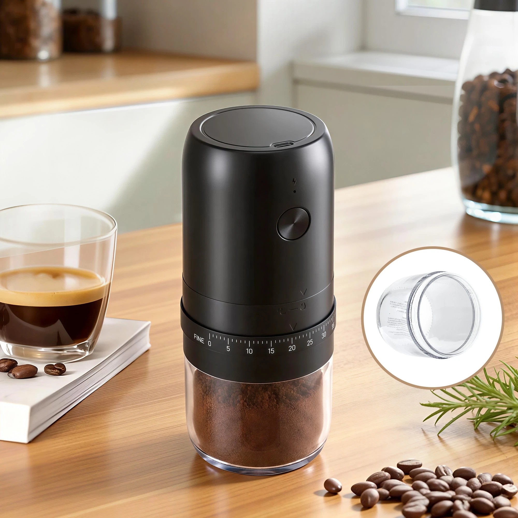 7 Devanti Portable Electric Coffee Grinder USB-C Rechargeable Spice Mill with 40 Settings Home Office - Black, 7 of 9