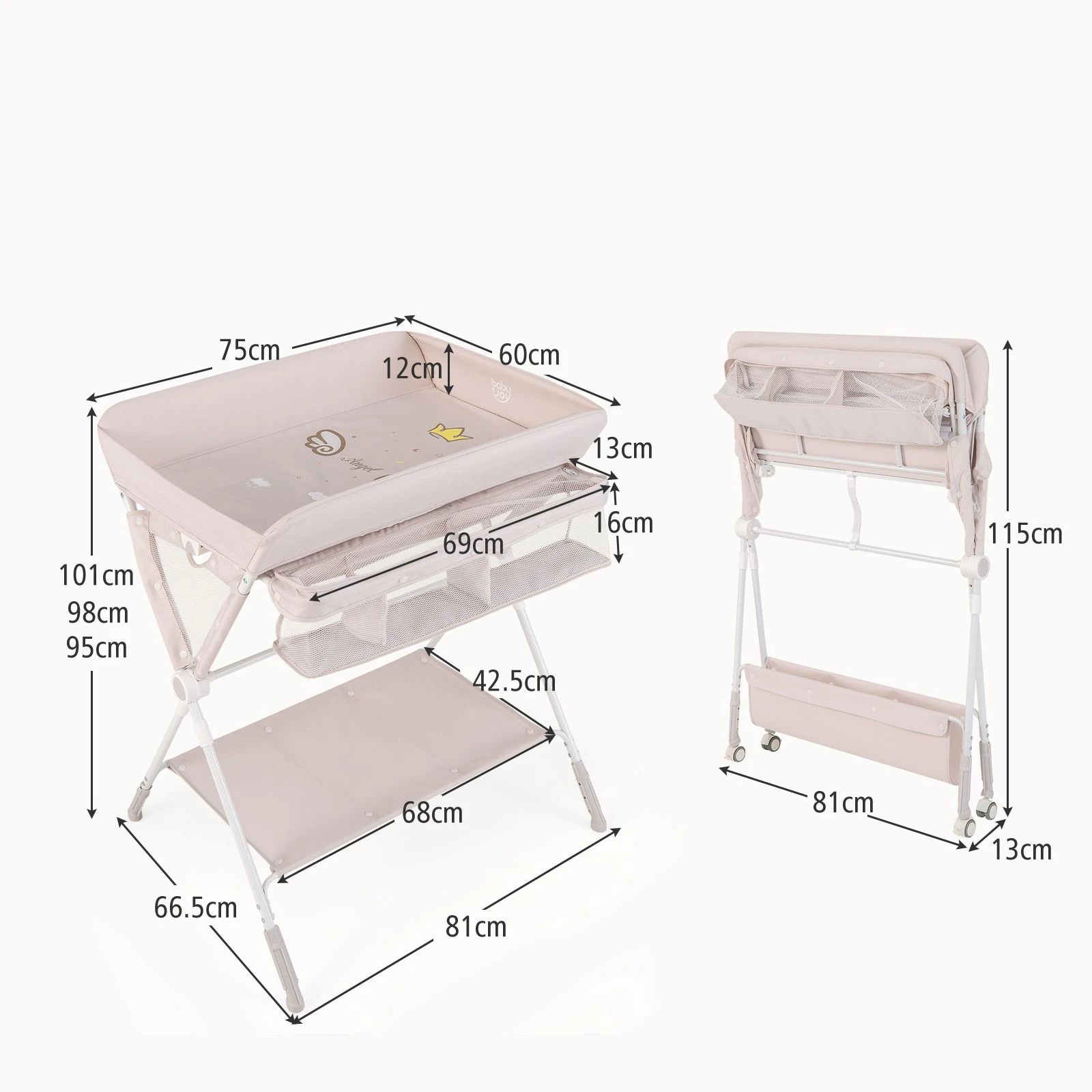3 Costway Foldable Changing Table Diaper Organizer w/Wheels, 3 of 5