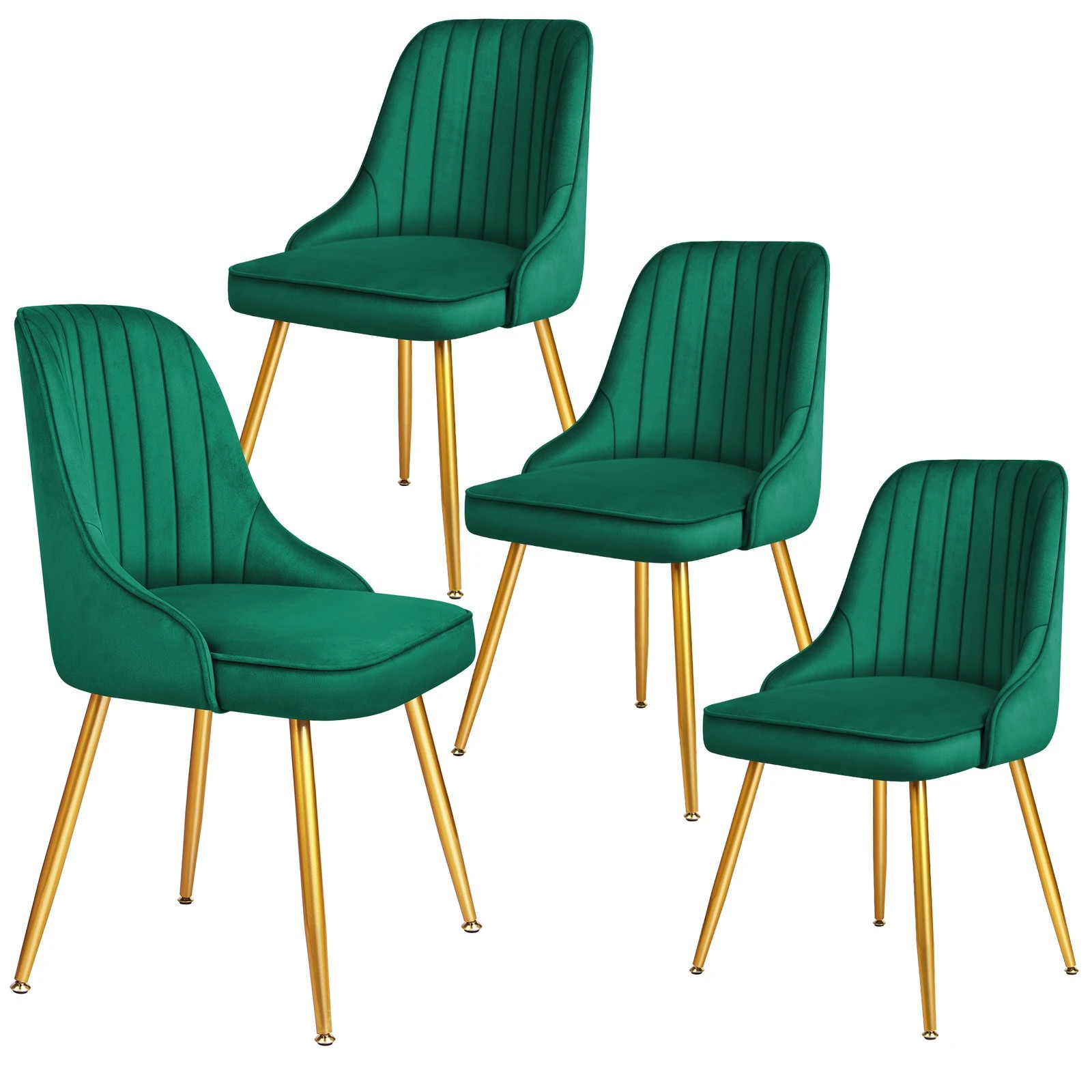 1 Alfordson 4x Dining Chairs Kitchen Accent Lounge Padded Tufted Seat Velvet - Green, 1 of 8