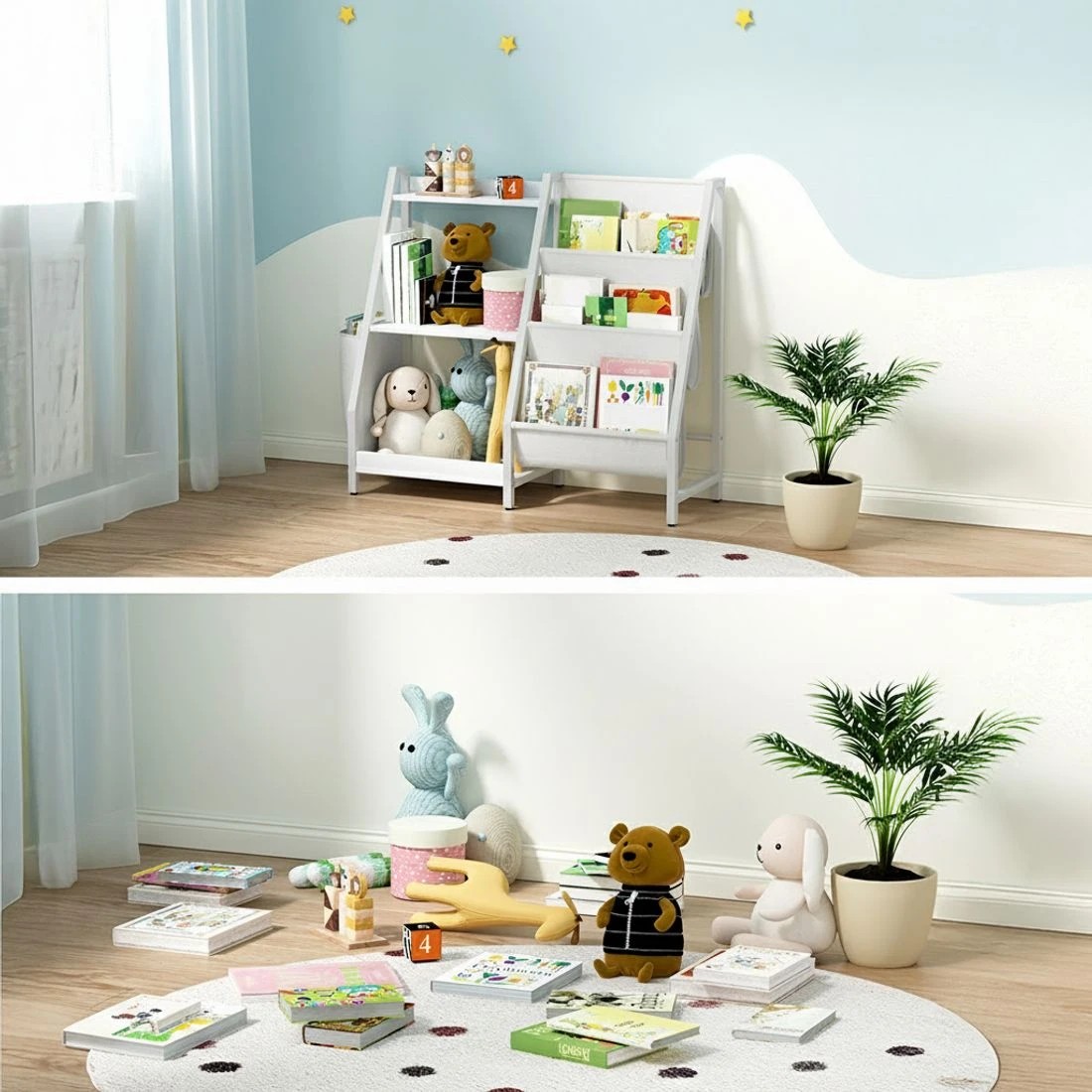 5 Keezi 3-Tier Kids Bookshelf Bookcase Children Toy Storage Organizer Rack Display Shelf - White, 5 of 7