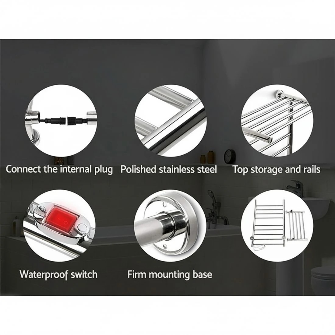 5 Devanti Electric Heated Towel Rail Rack 14 Bars Wall Mounted Clothes Dry Warmer - Silver, 5 of 8