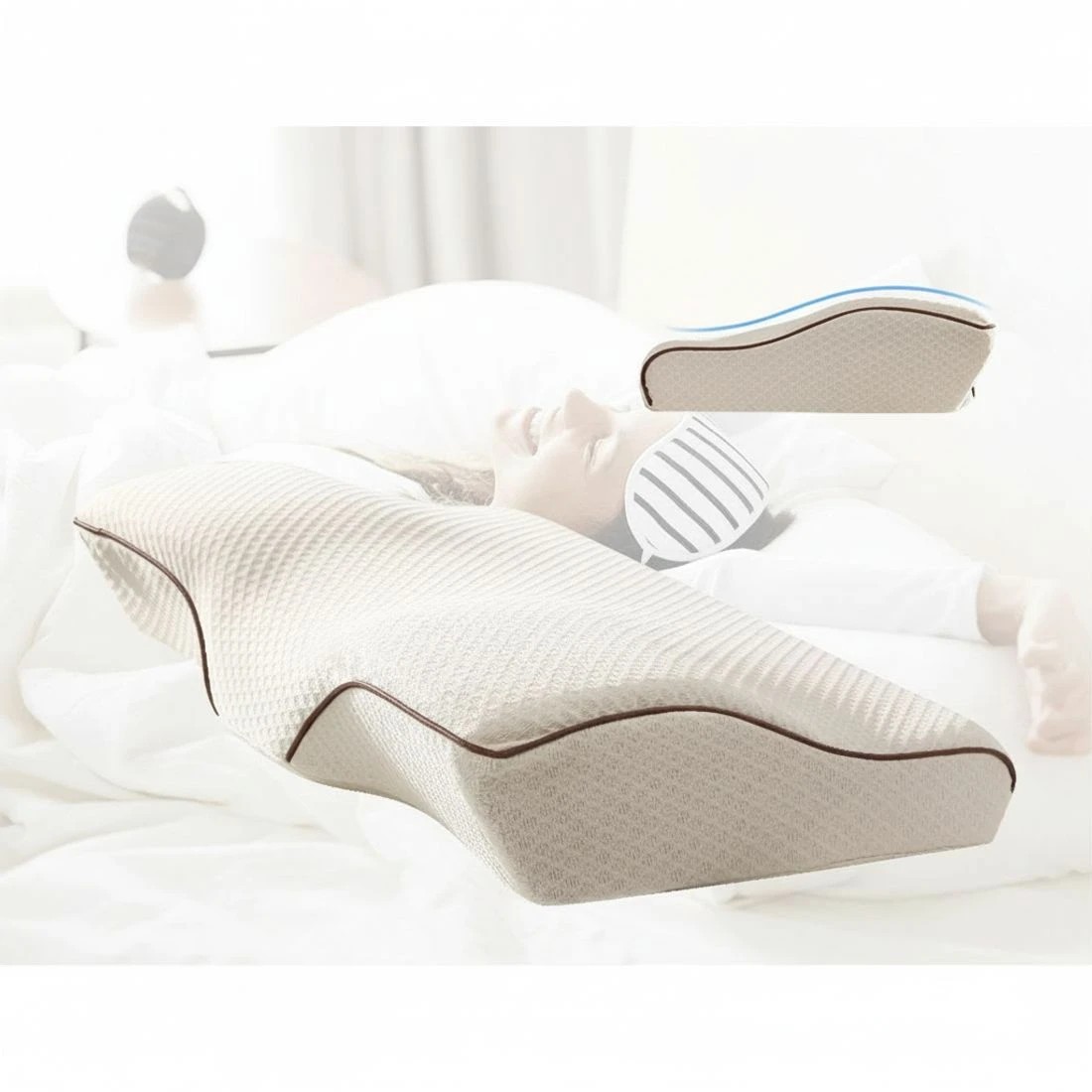 4 Giselle Memory Foam Pillow Neck Cervical Butterfly Ergonomic Support - White, 4 of 5