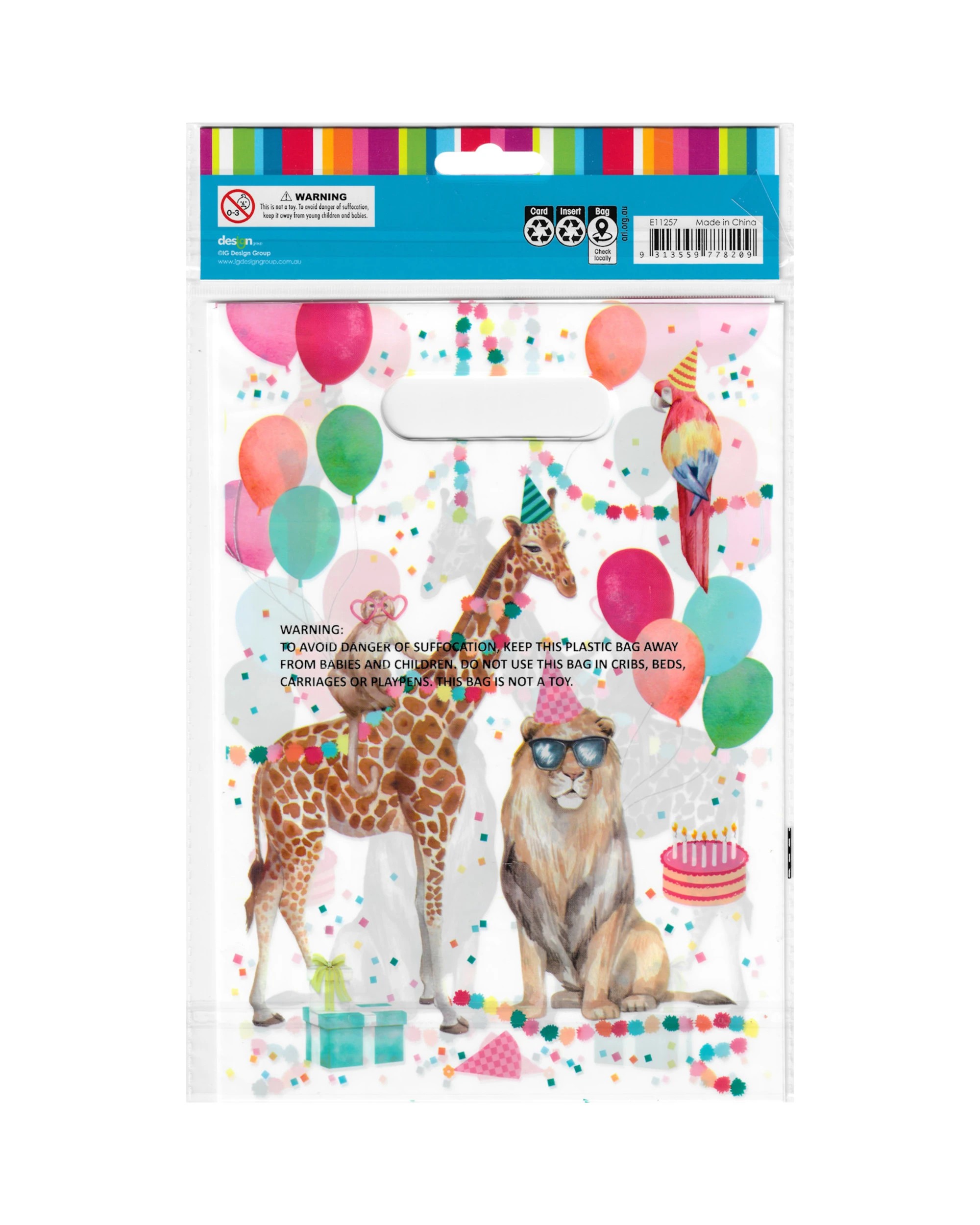4 Artwrap Wild Party Animals Plastic Lolly Treat Bags Pack of 8 - Multi, 4 of 4