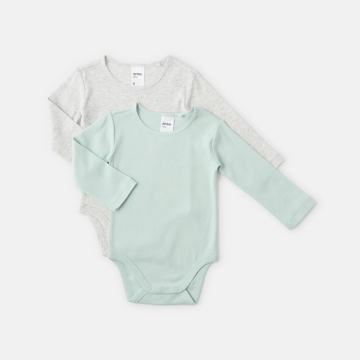 1 2 Pack Long Sleeve Bodysuits SURF SPRAY AND WHITE MARLE, 1 of 6