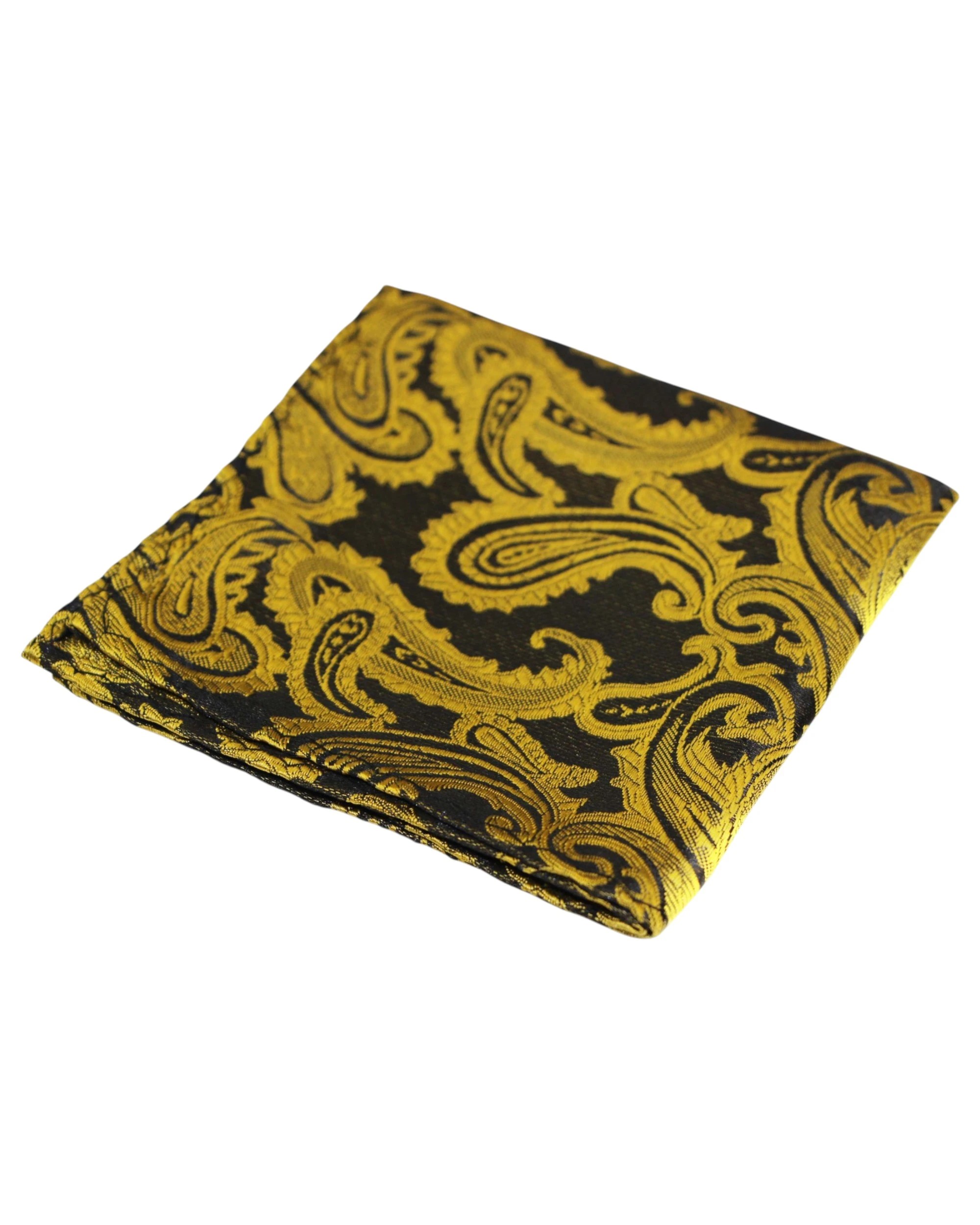 2 Zasel Mens Mustard & Black Paisley Pocket Square - Multi, 2 of 3