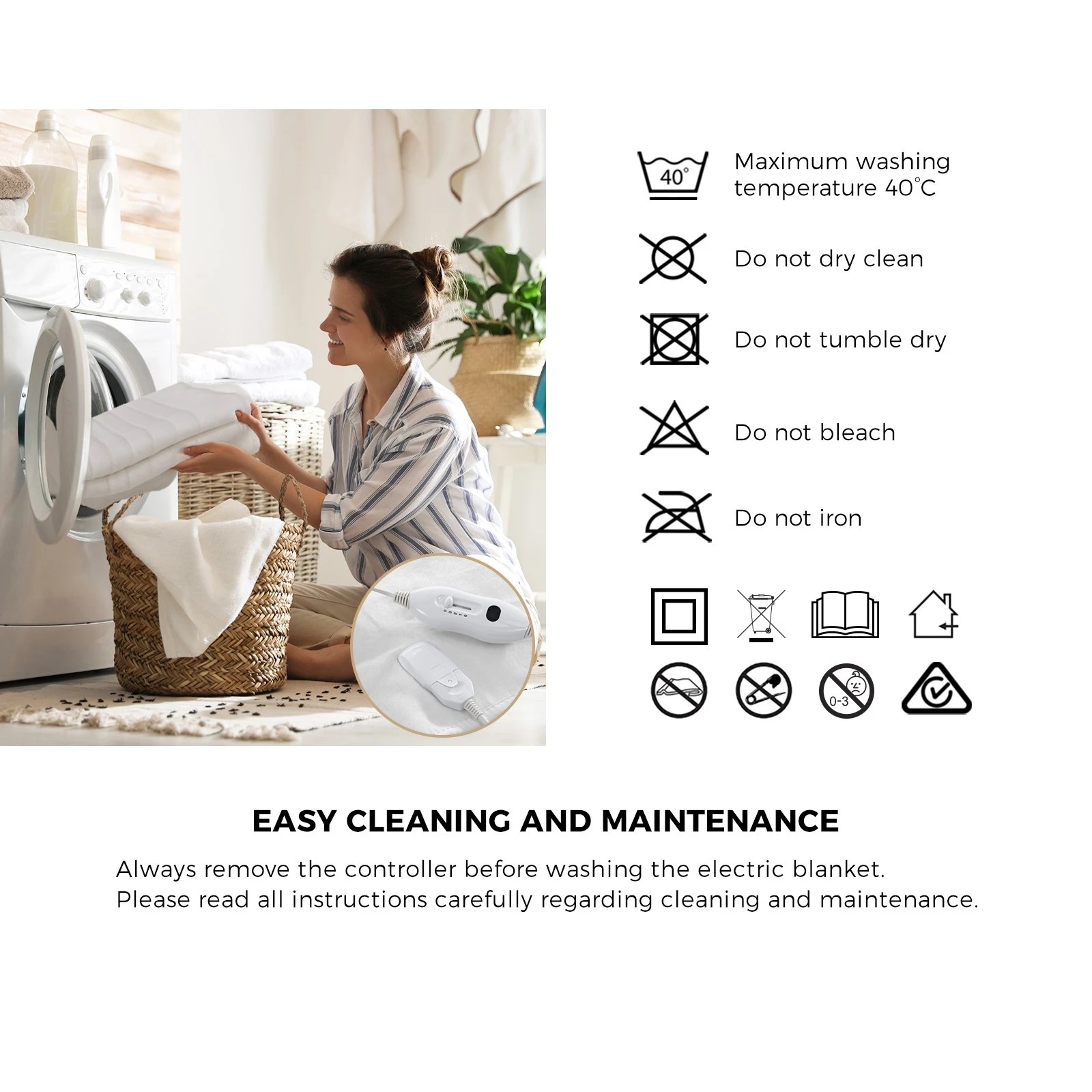 7 Bedra Bedding Electric Blanket Fully Fitted Polyester Heated Underlay Washable Single - Single Bed - White, 7 of 10