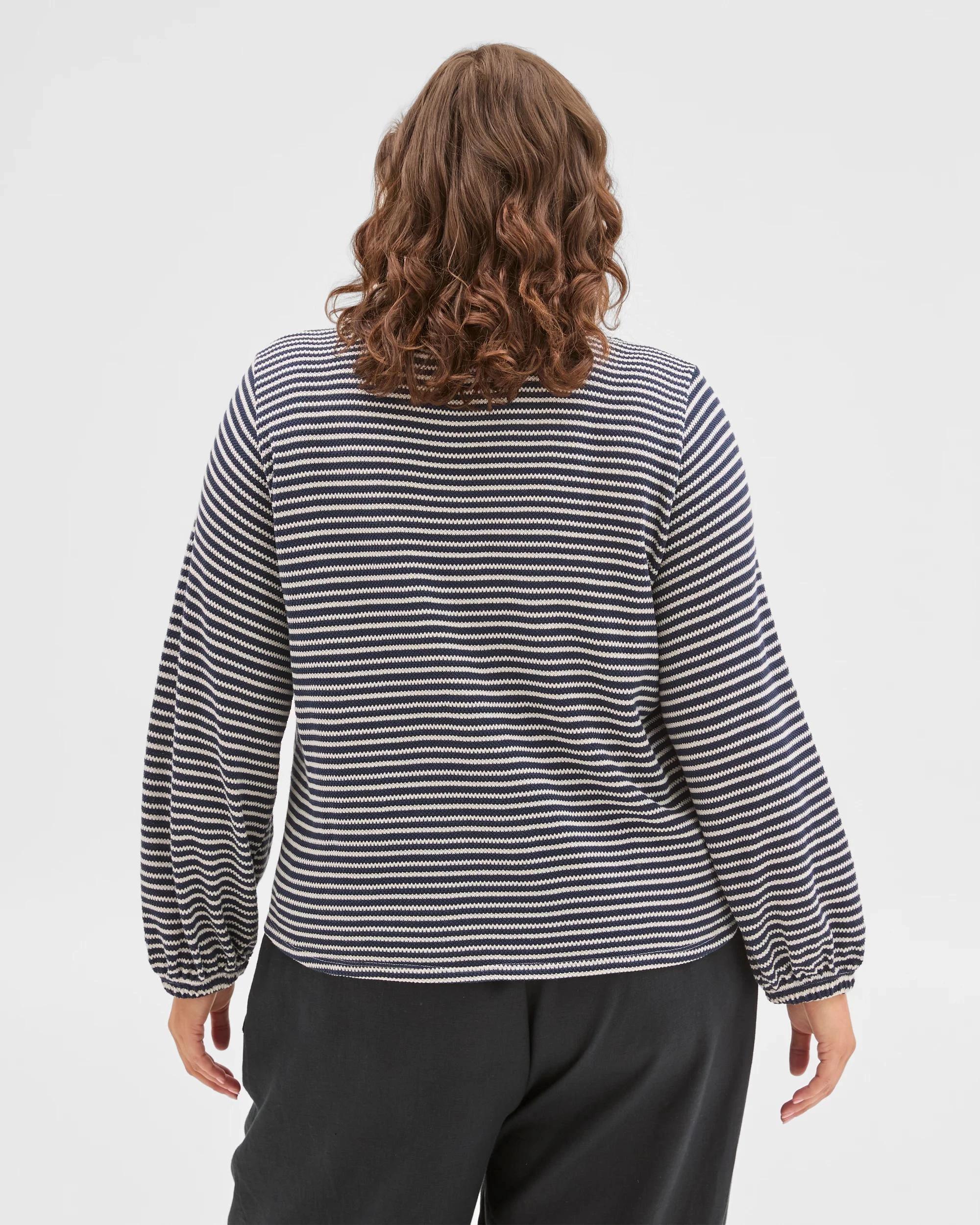 6 Target Curve Plus Size Australian Cotton Long Sleeve Stripe Textured Top NAVY BLAZER/CLOUD DANCER, 6 of 6