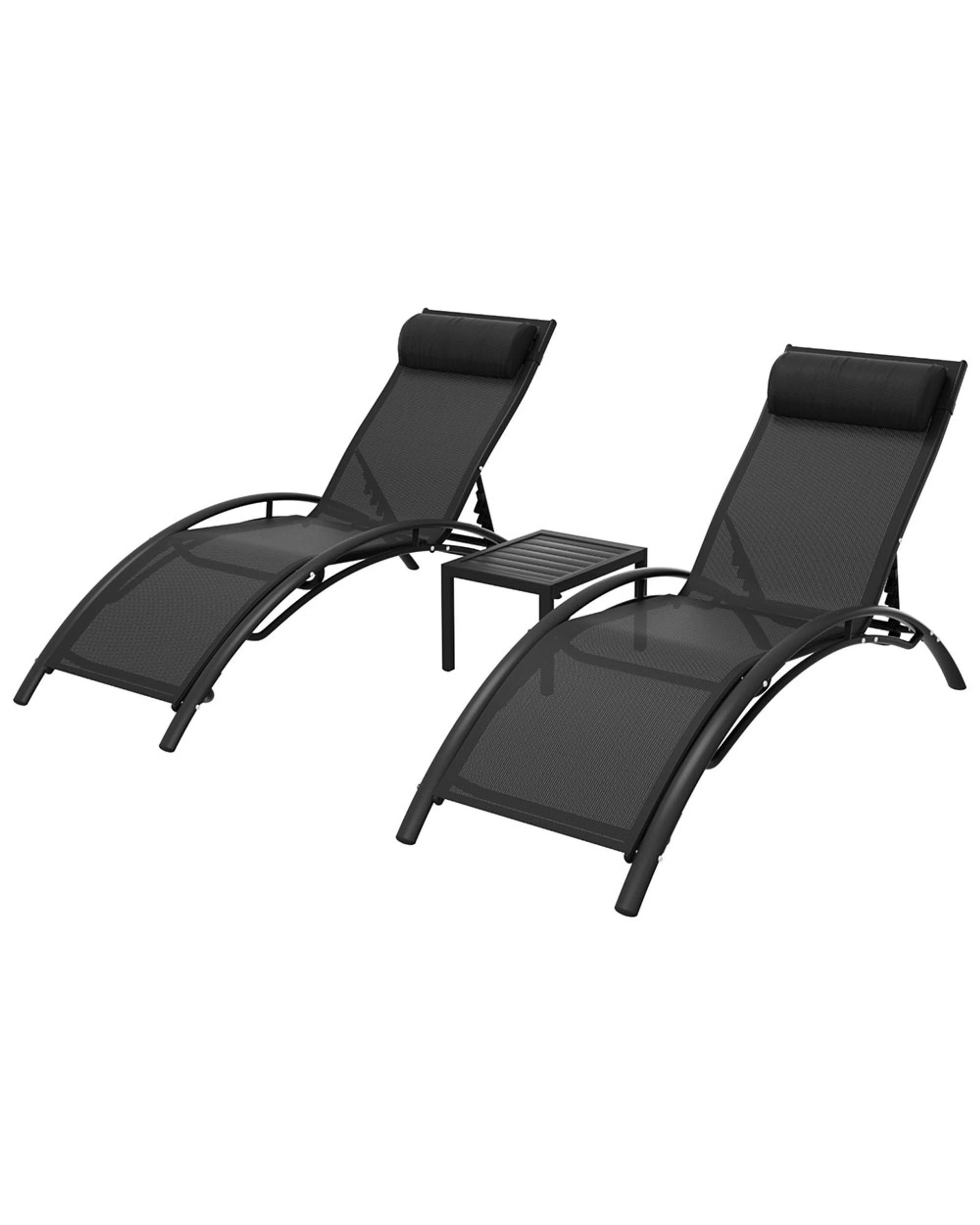 1 Gardeon 3pc Sun Lounge Outdoor Lounger
 - Black, 1 of 2