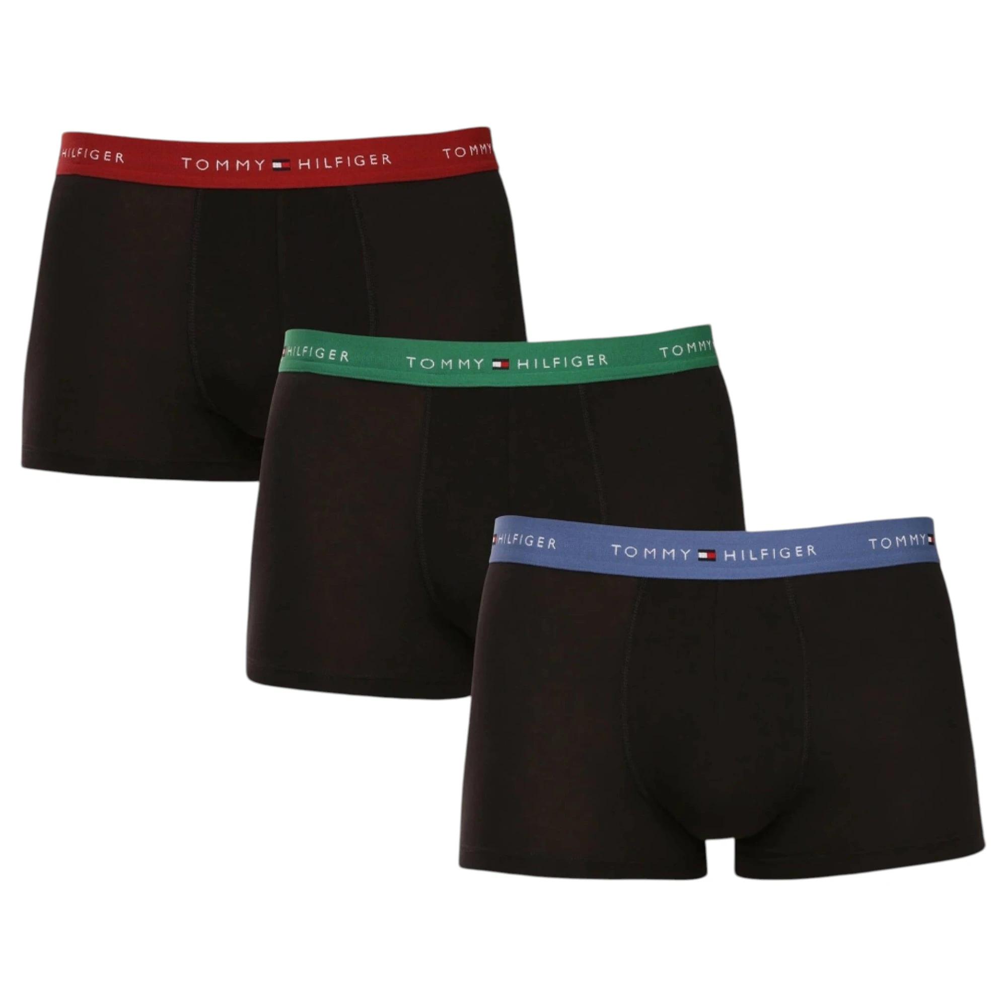 2 Tommy Hilfiger 3 Pack Mens Essential Cotton Boxer Trunks Underwear BLACK MULTI, 2 of 7