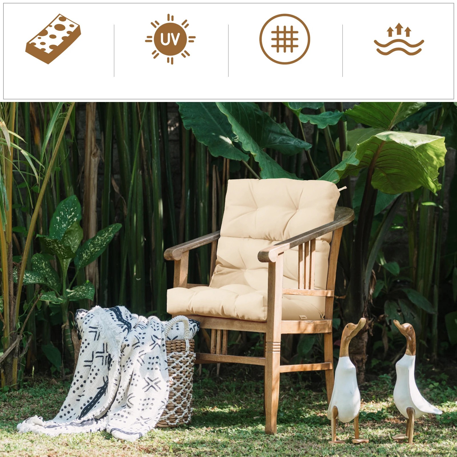 4 Costway High Back Lounge Chair Cushion Patio Chair Seat Pads w/Non-slip Rope Belts Indoor Outdoor Orange - Beige, 4 of 7