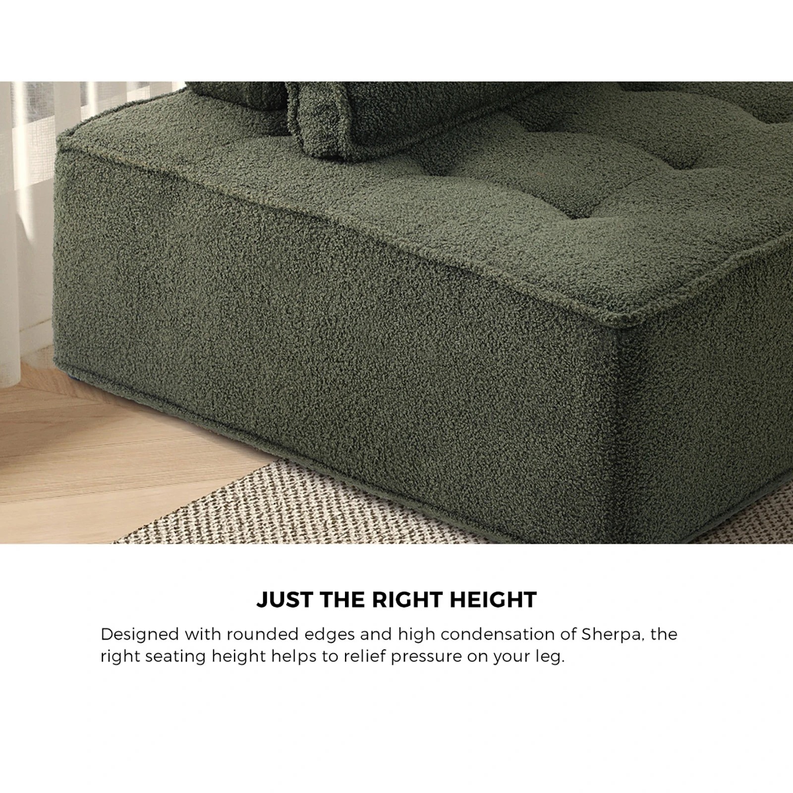 6 Oikiture 1pc Modular Sofa Lounge Chair Armless Tofu Back Sherpa
 - Green, 6 of 10