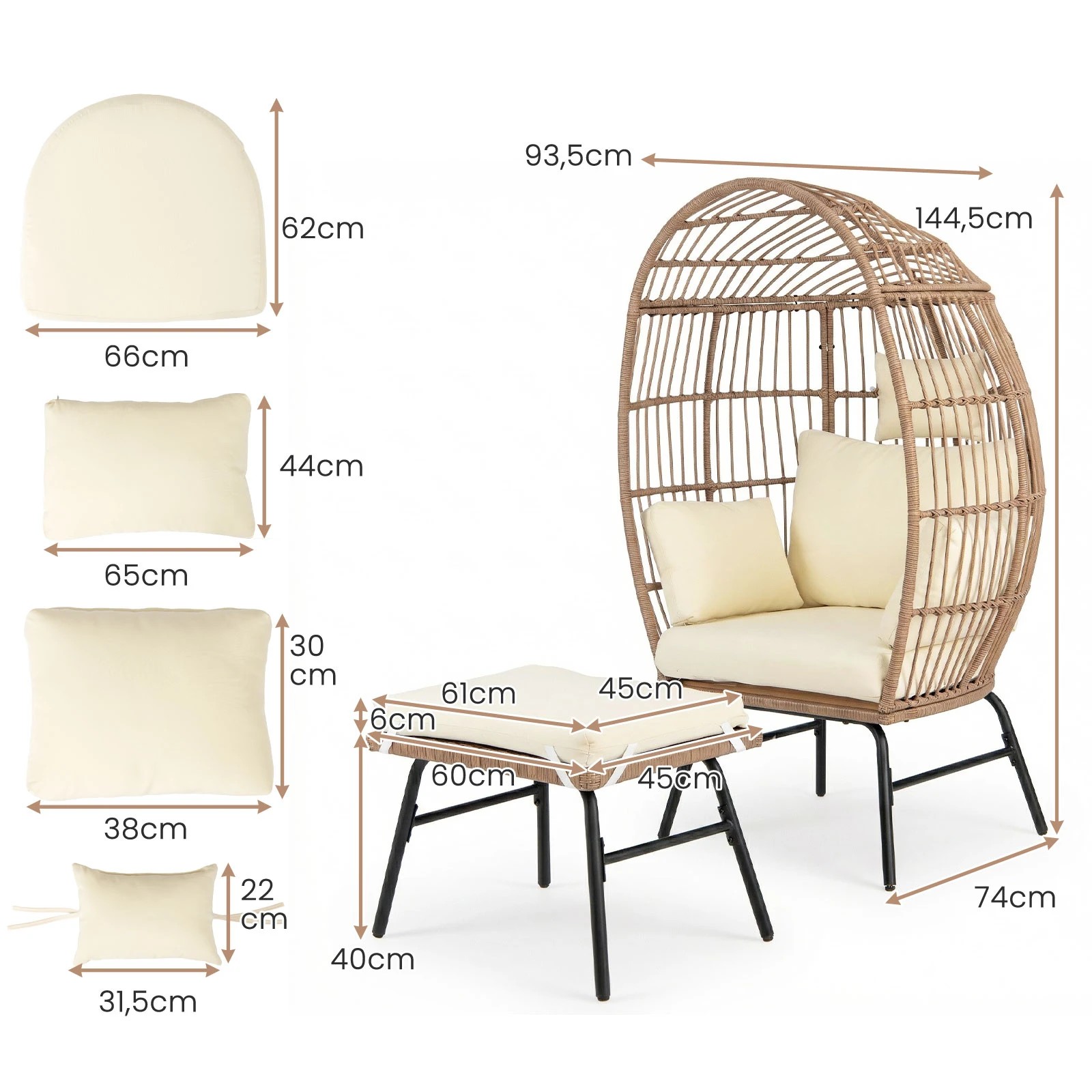 2 Costway PE Rattan Egg Chair & Ottoman Set Patio Wicker Lounge Chair Footstool - Multi, 2 of 2