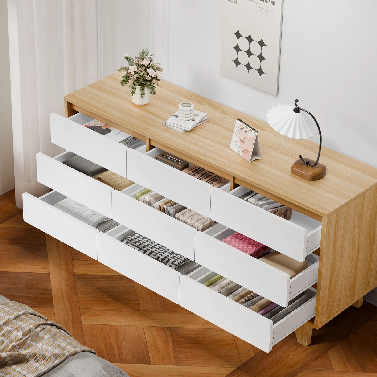 2 Alfordson 9 Chest of Drawers Minimalist Storage Cabinet Dresser - White, 2 of 10