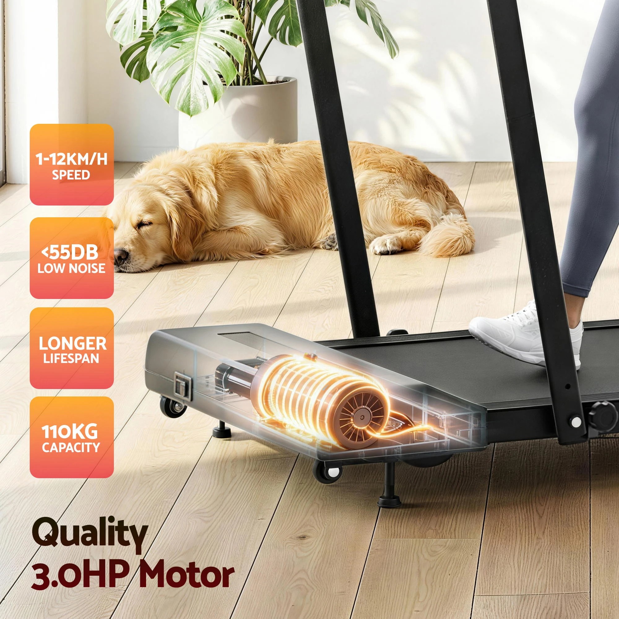 8 Everfit Treadmill Electric Walking Pad Incline Under Desk 380mm - Black, 8 of 10