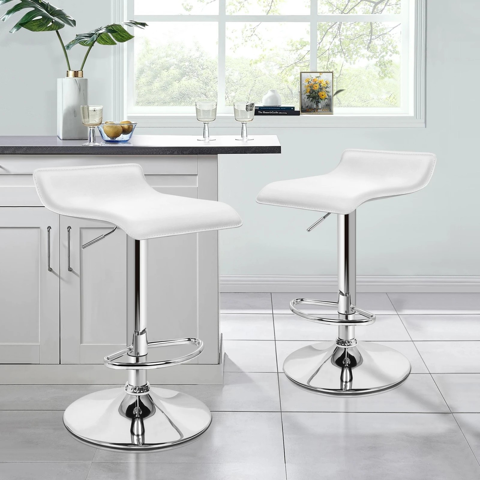 3 Alfordson 2x Bar Stools Saxton Kitchen Swivel Chair Leather Gas Lift - White, 3 of 7