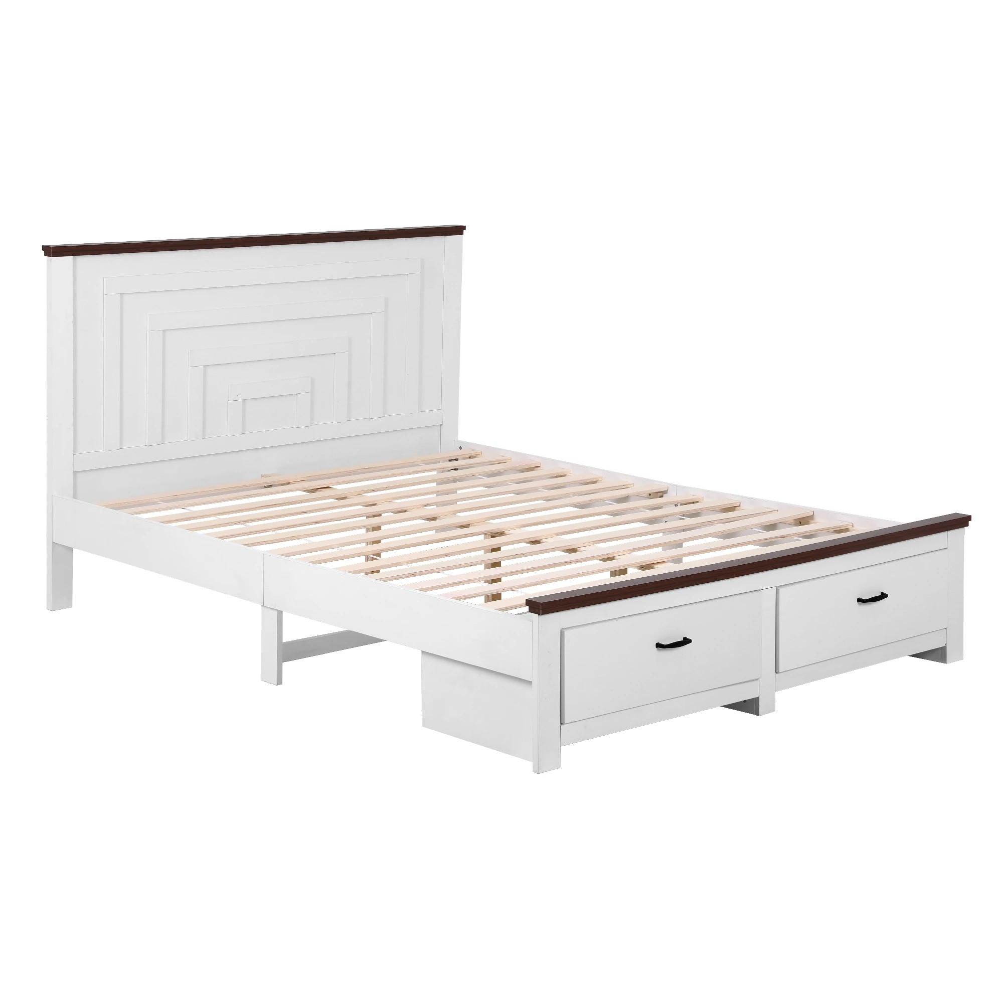 1 Artiss Double Wooden Bed Frame with 2 Drawer Platform Bed with 108cm Solid High Headboard  Bed Base for Bedroom - White, 1 of 7