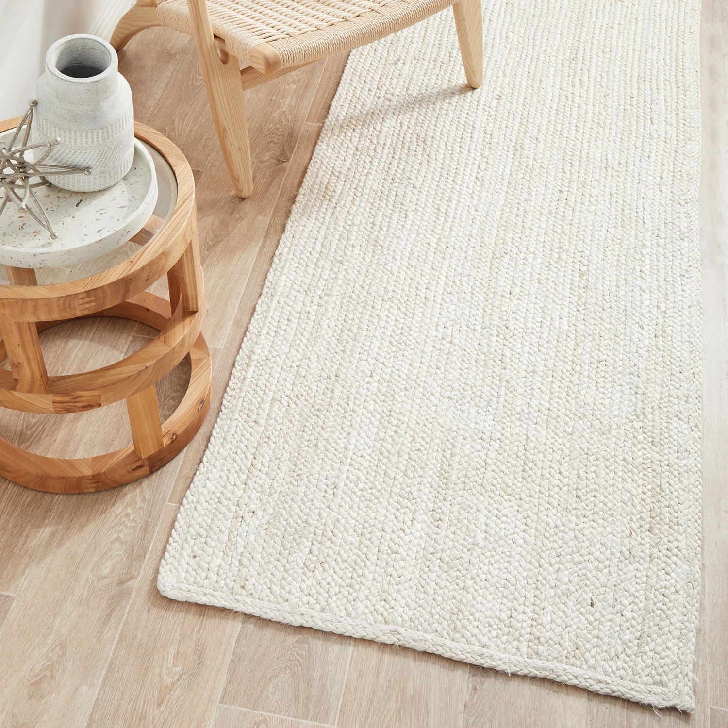 1 Common Ground Rugs Shoreline White 300x80cm - Medium Runner Hand Braided Jute Rug - Natural, 1 of 9