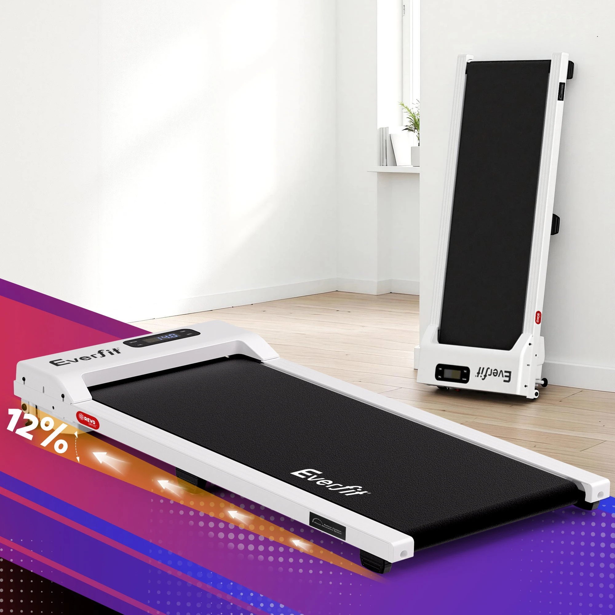 9 Everfit 3 in 1 Walking Pad Treadmill 12% Incline Under Desk Treadmills for Home With 38cmBelt - White, 9 of 9