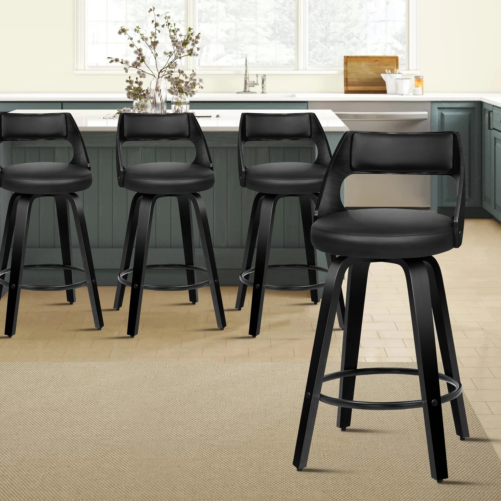 9 Alfordson 4x Swivel Bar Stools Eden Kitchen Wooden Dining Chair - Black, 9 of 9