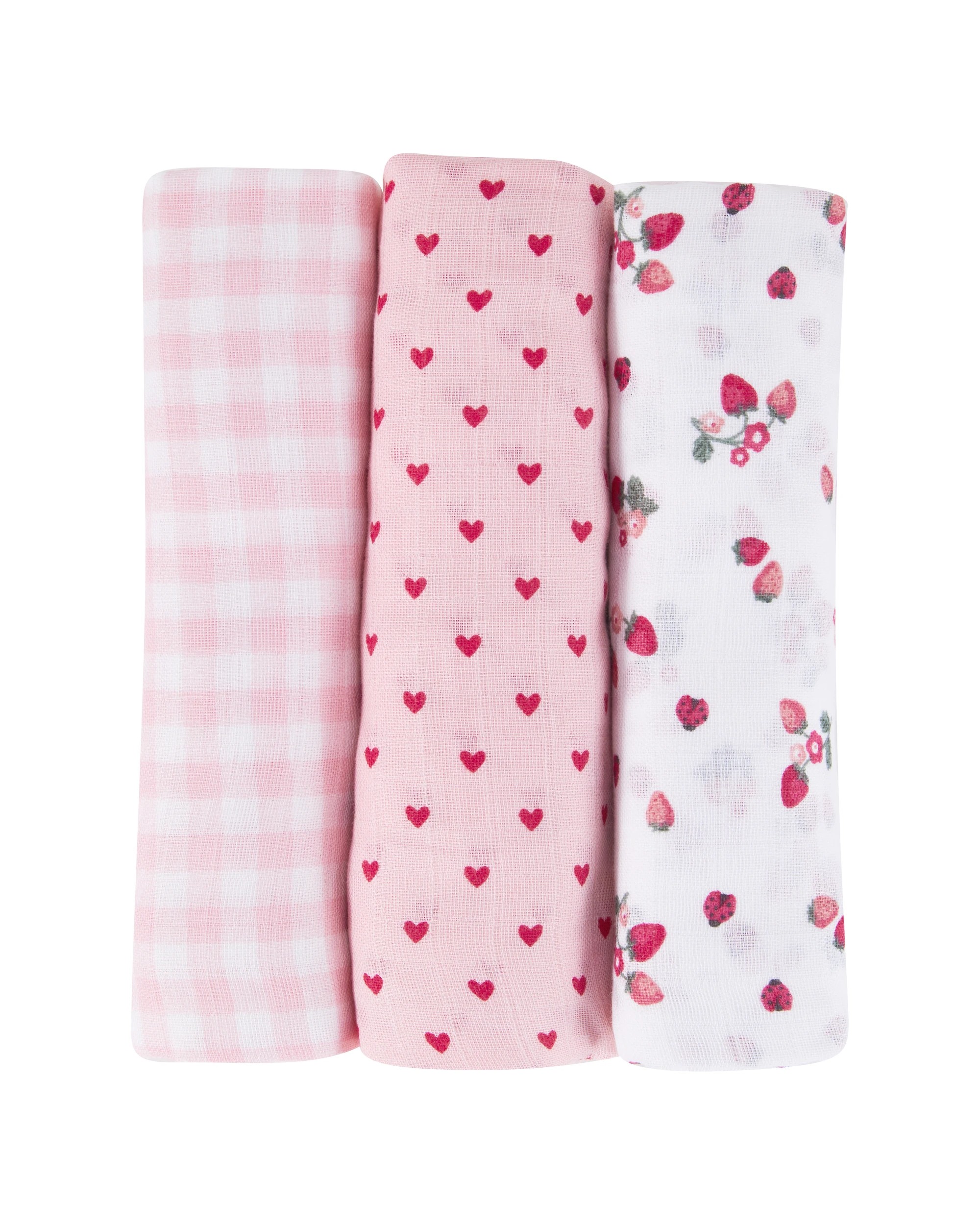 3 3 Pack Organic Cotton Muslin Wraps - Berry, 3 of 7