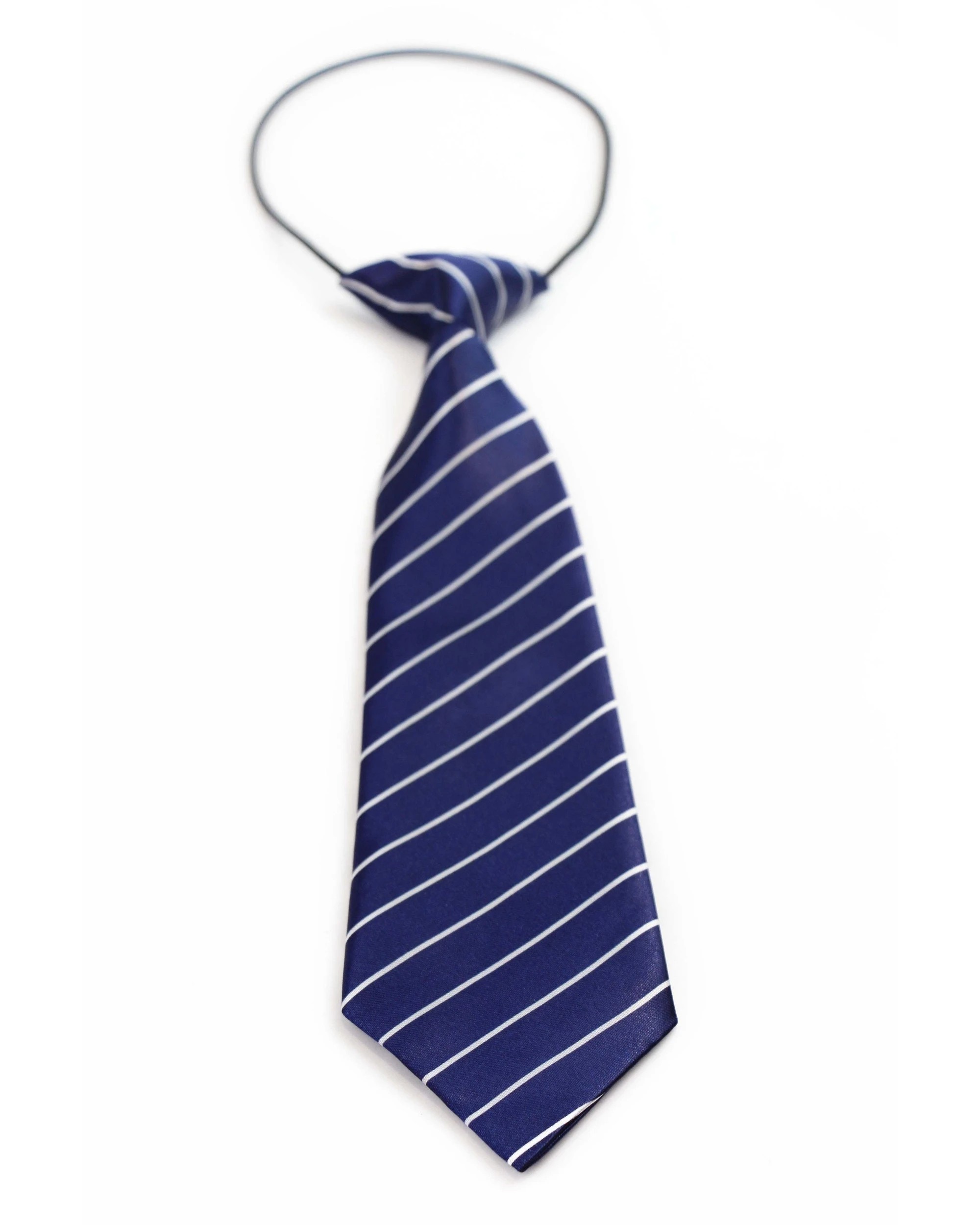 2 Zasel Kids Boys Navy & White Patterned Elastic Neck Tie - Thick Navy Diagonal Stripe, 2 of 2