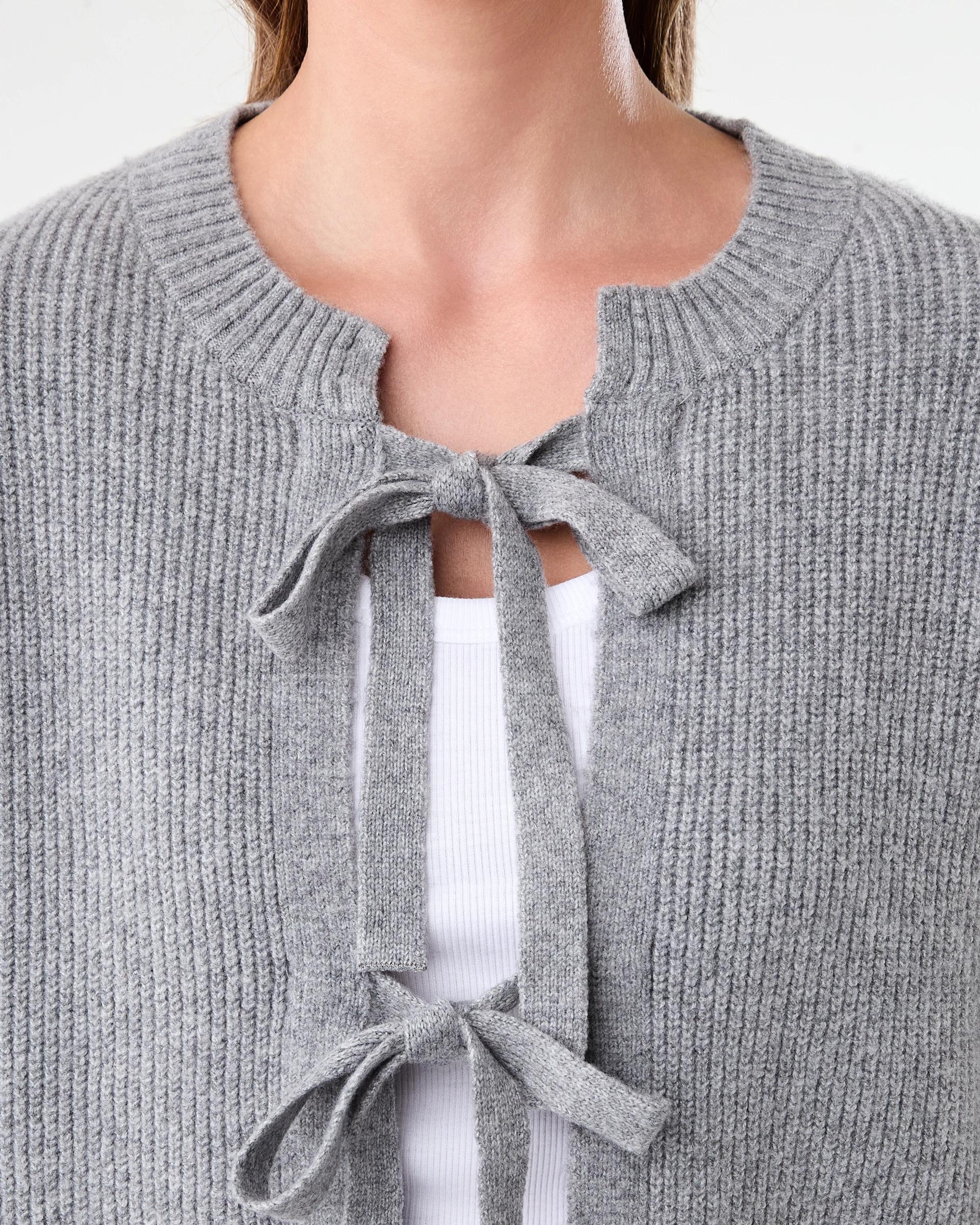 6 Tie Up Ribbed Cardigan Grey Marle, 6 of 8