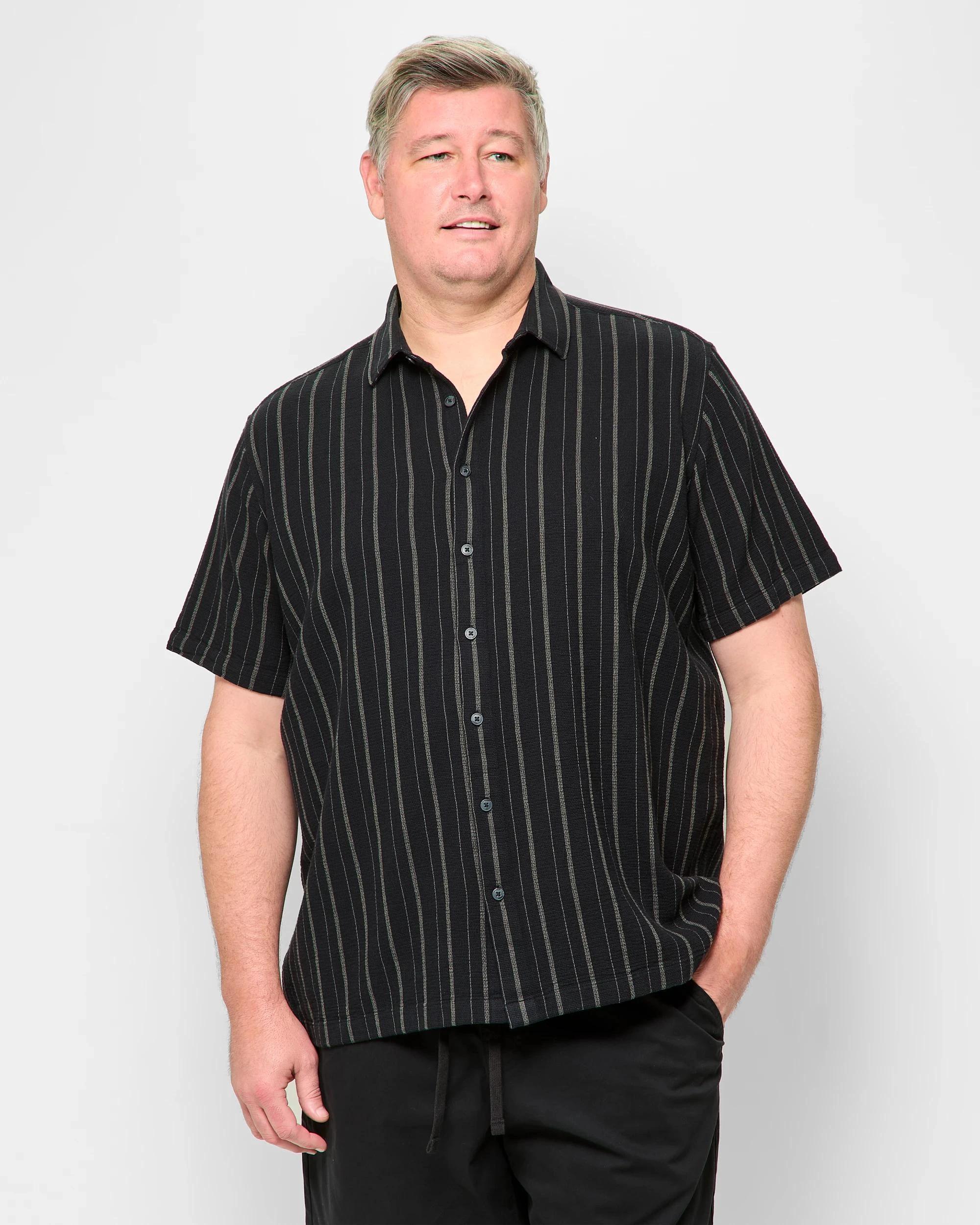 1 Target Plus Size Australian Cotton Textured Stripe Shirt BLACK, 1 of 5