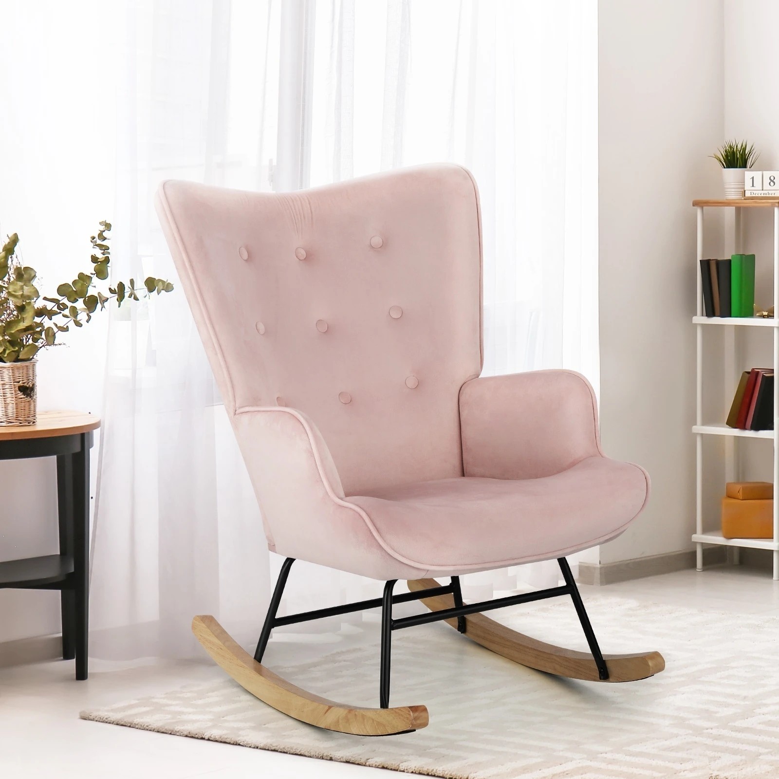2 Oikiture Rocking Chair Nursing Armchair Velvet Accent Chairs Upholstered
 - Pink, 2 of 10